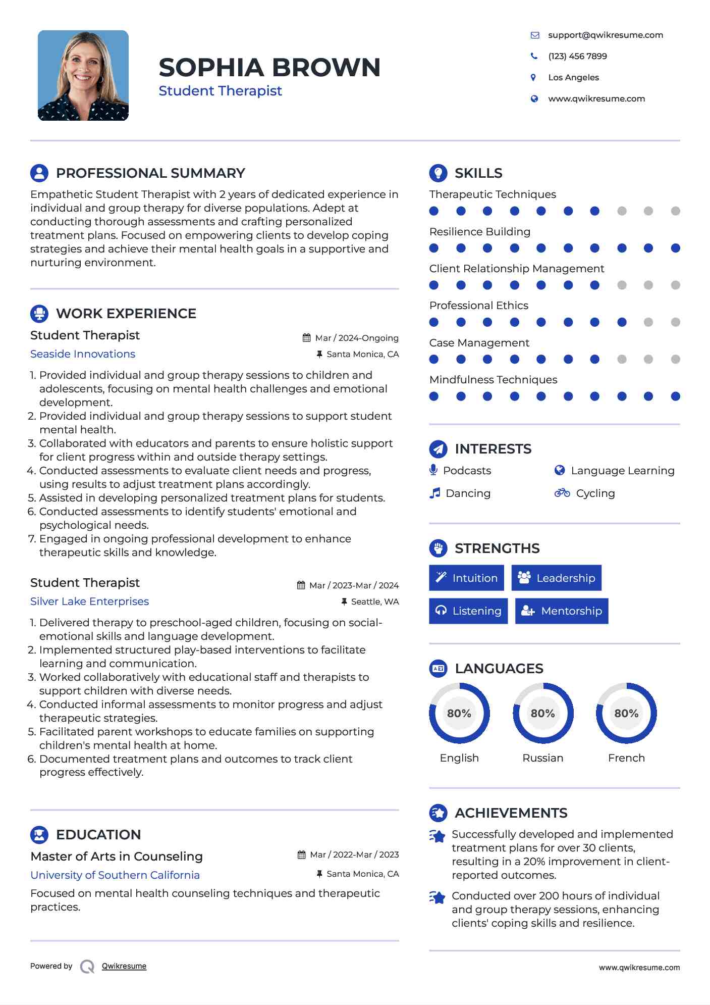 Student Therapist Resume Format