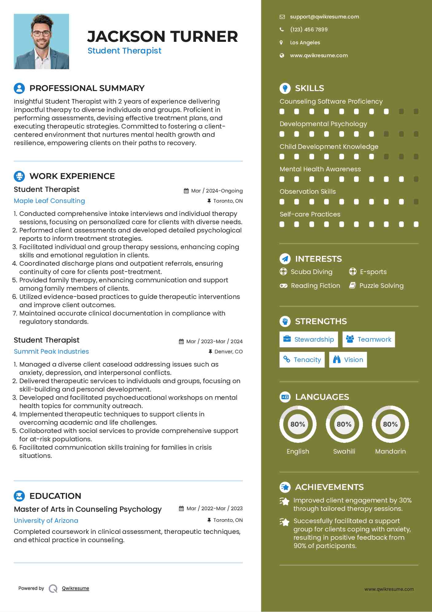 Student Therapist Resume Format