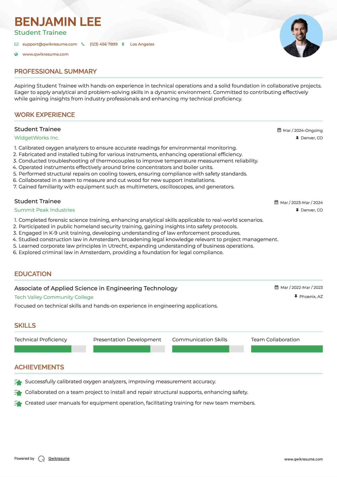 Student Trainee Resume Sample