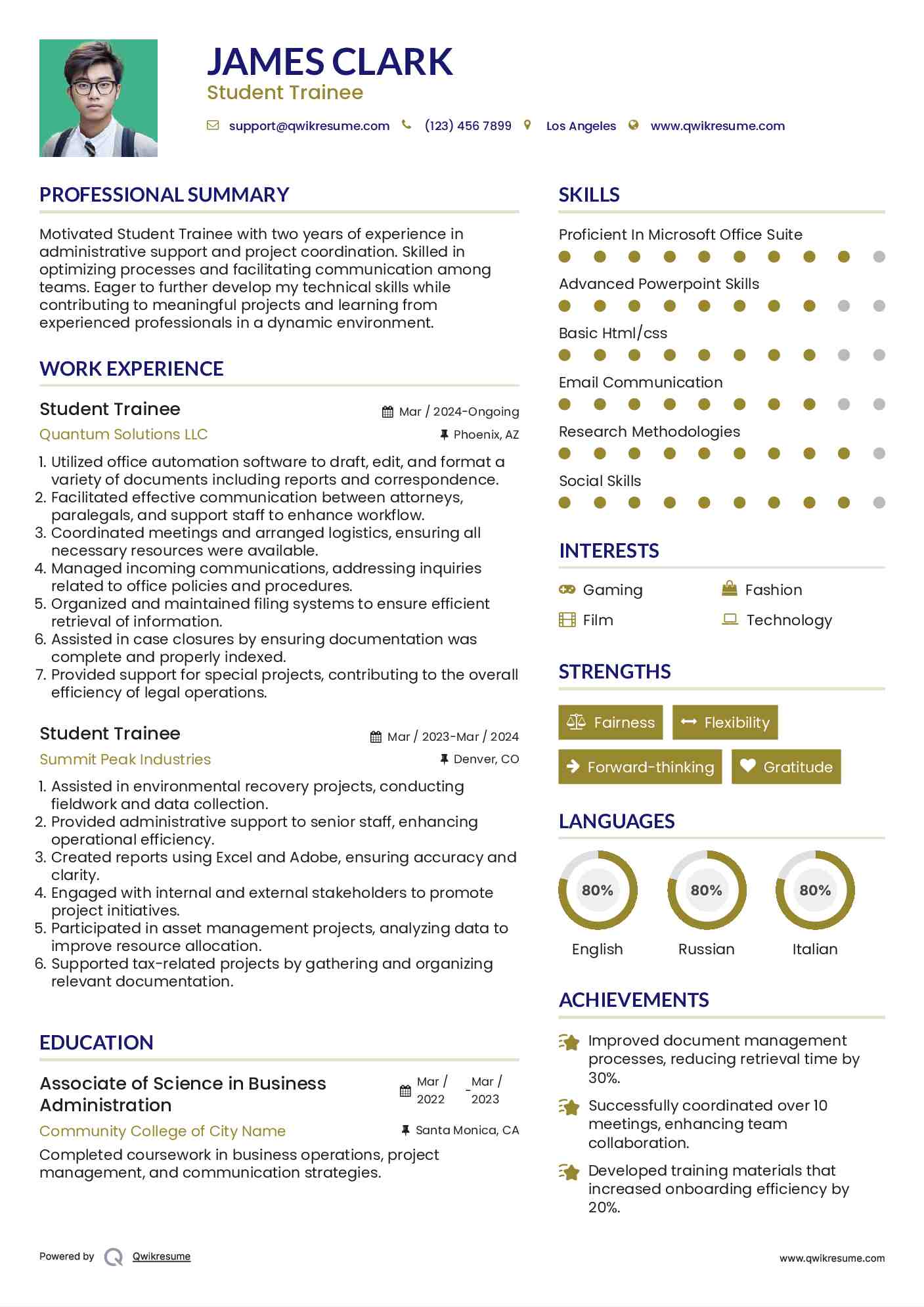 Student Trainee Resume Format