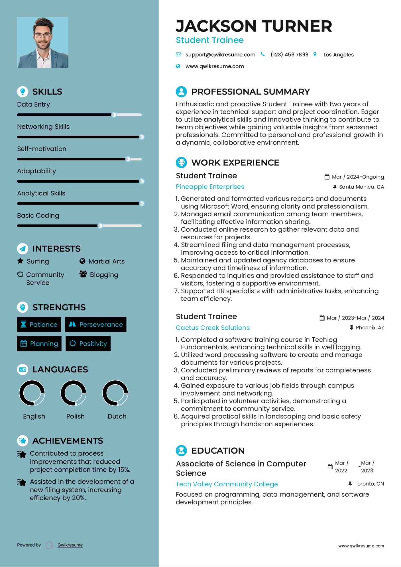 Student Trainee Resume Sample