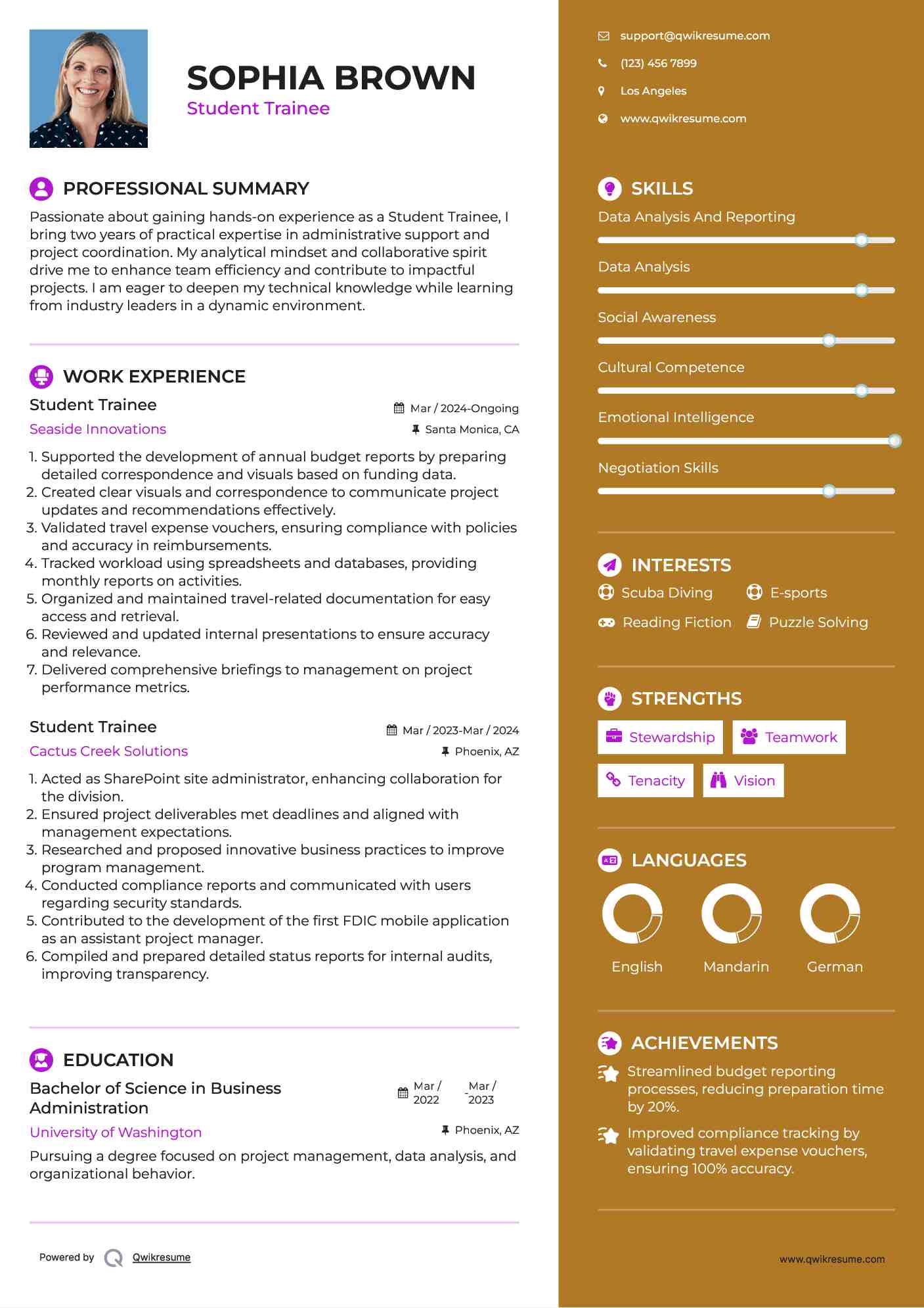 Student Trainee Resume Format