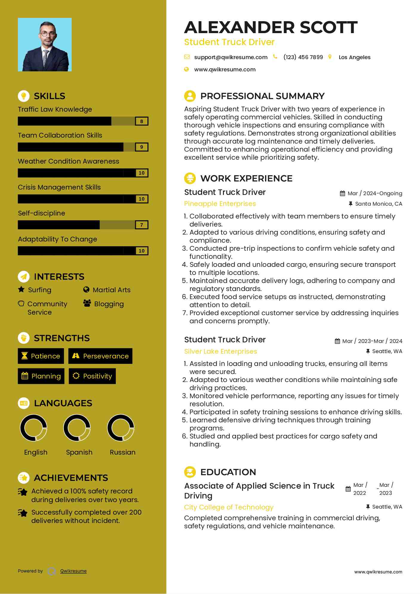 Student Truck Driver Resume Template