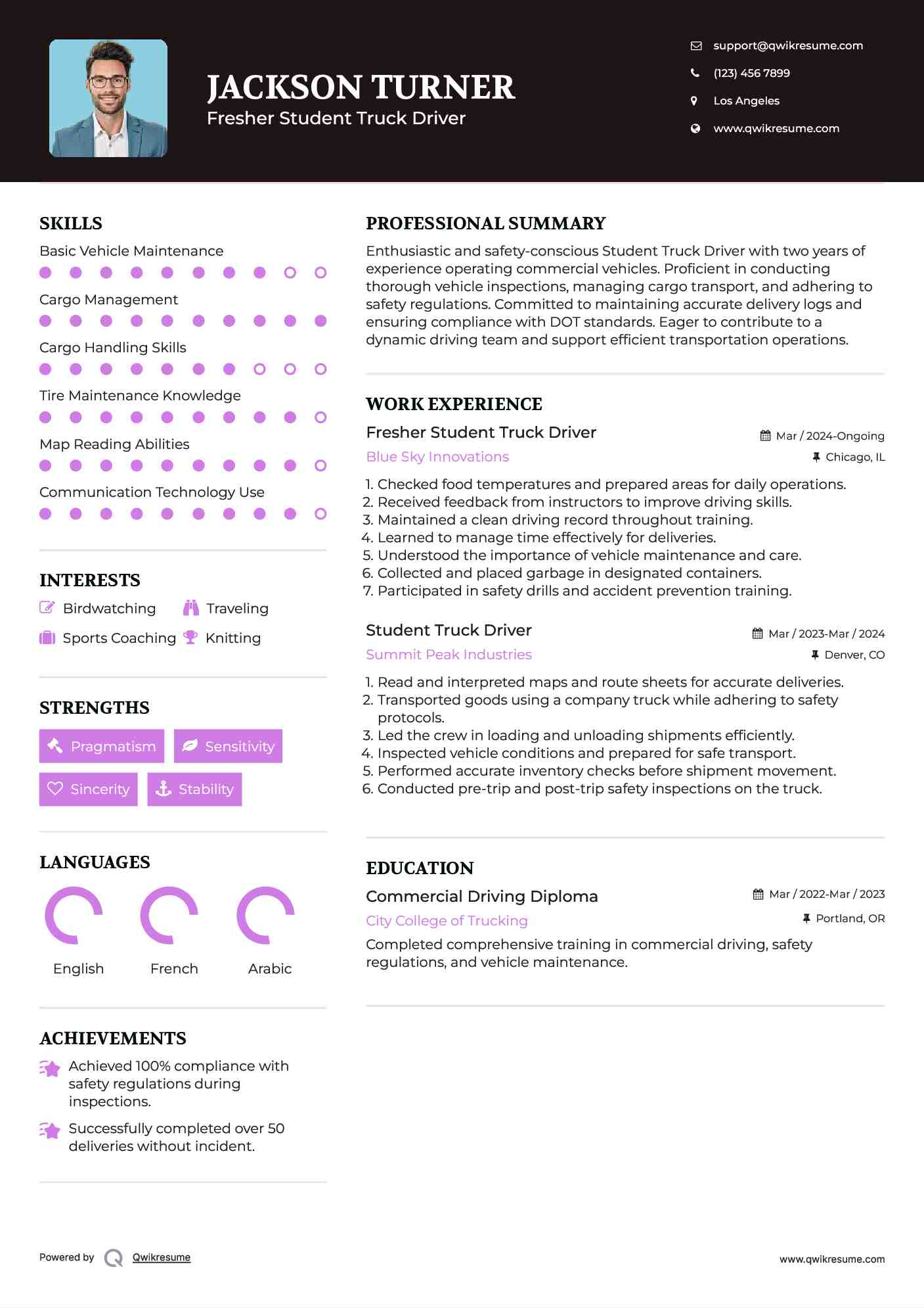 Fresher Student Truck Driver Resume Format