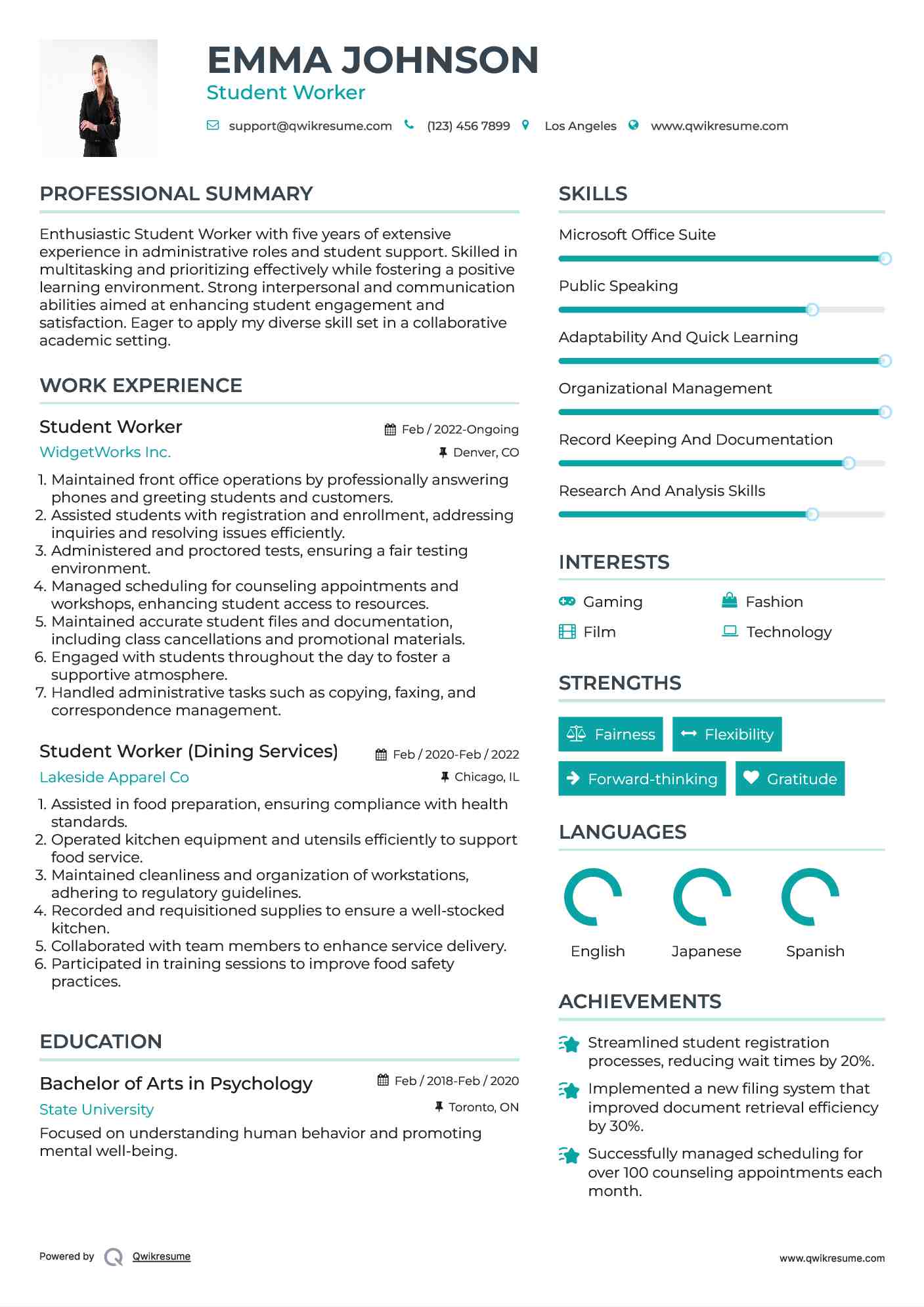Student Worker Resume Format