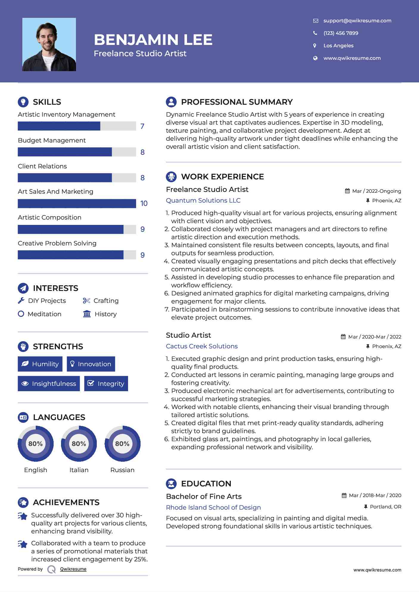 Freelance Studio Artist Resume Template