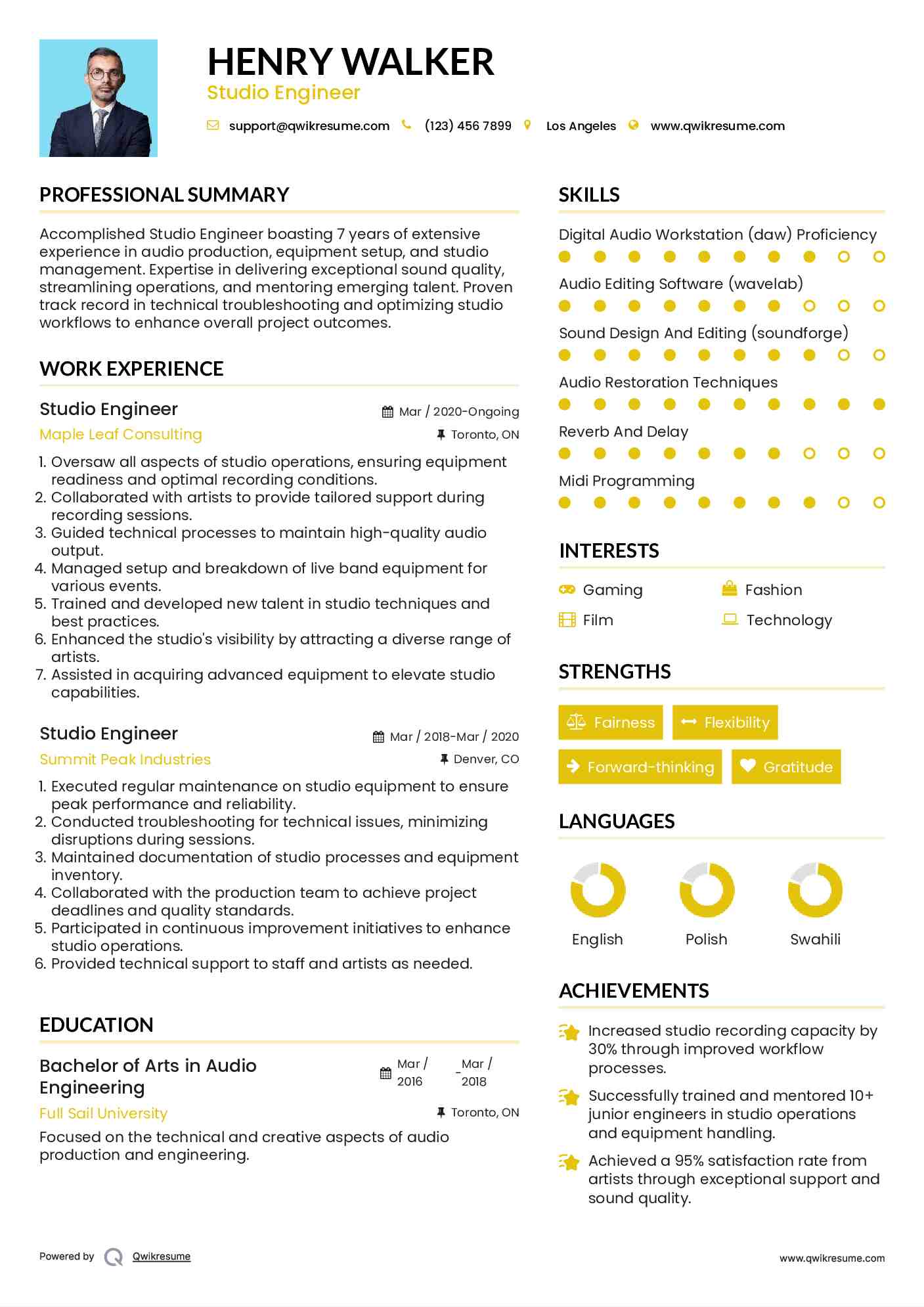 Studio Engineer Resume Format