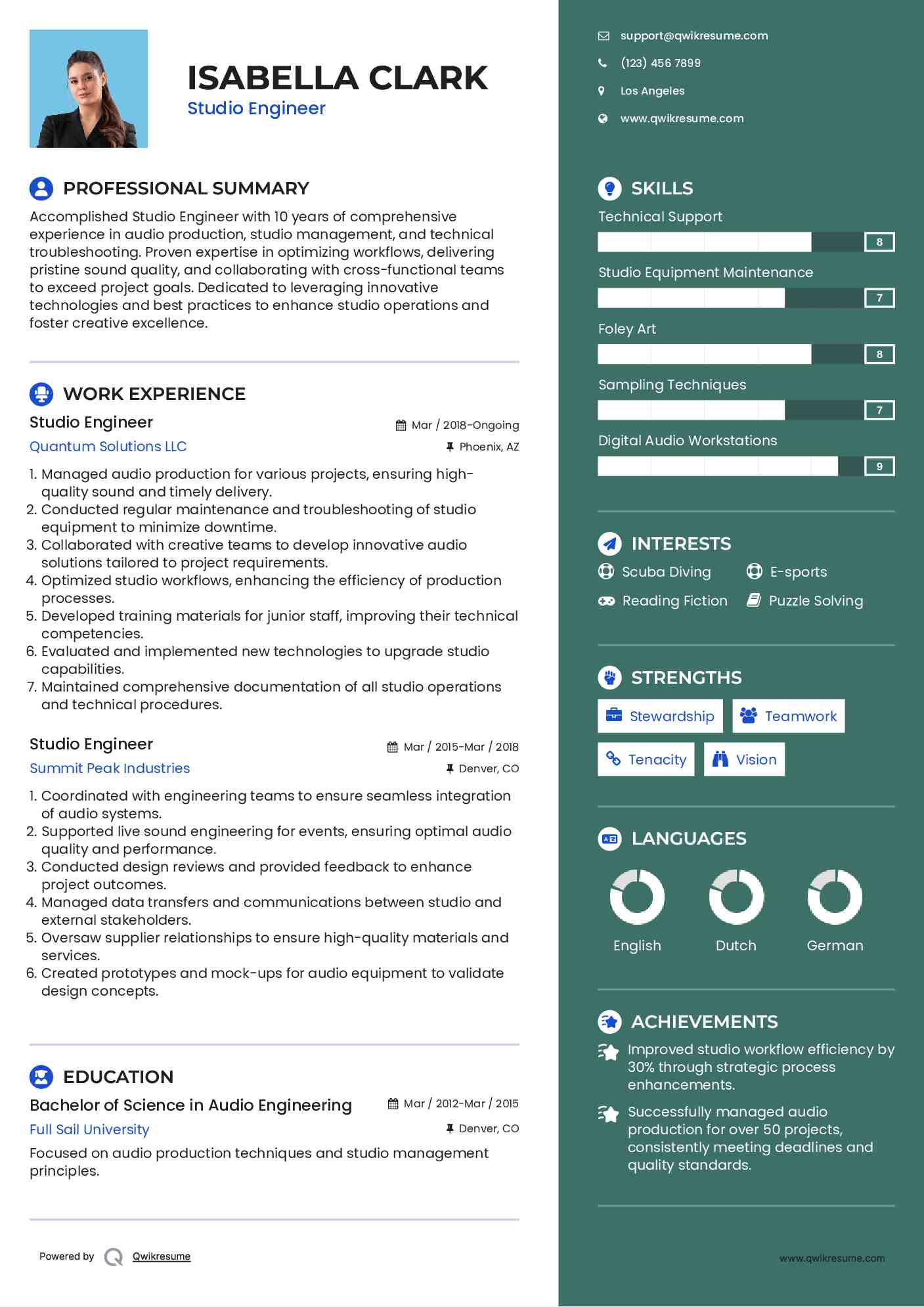 Studio Engineer Resume Template