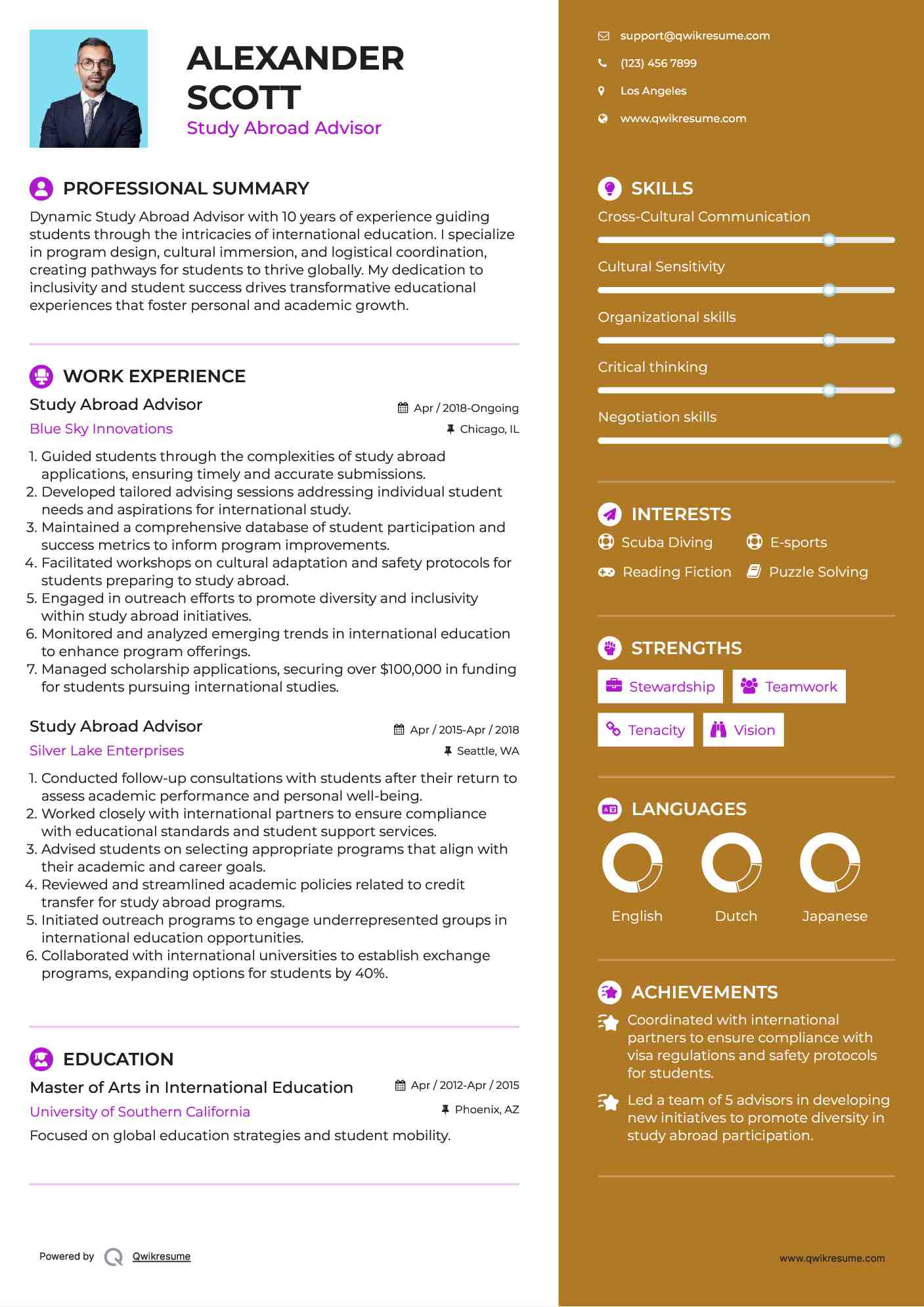 Study Abroad Advisor Resume Model