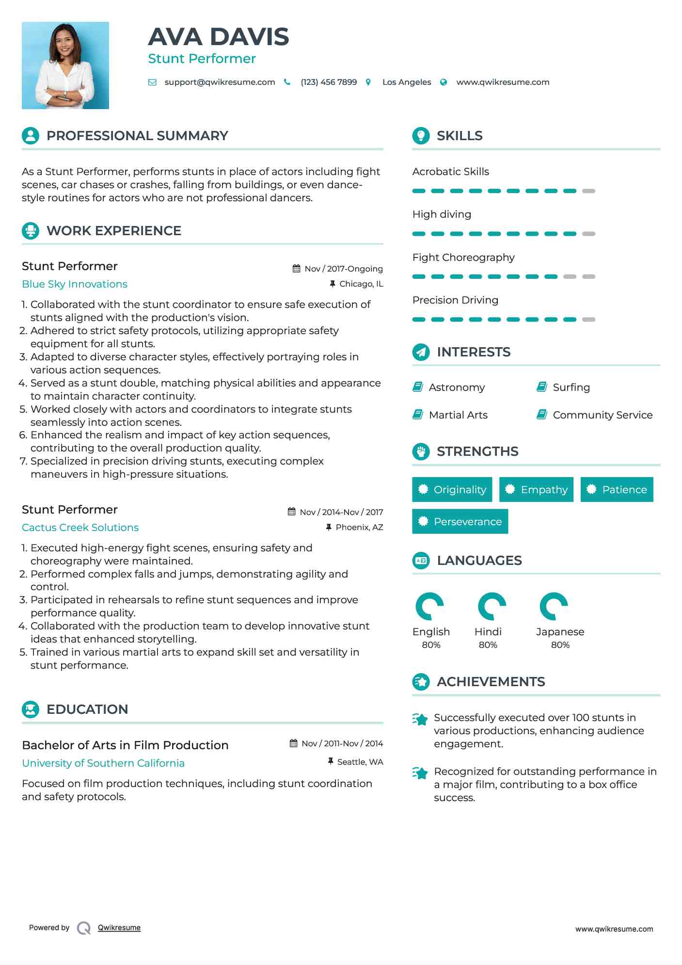Stunt Performer Resume Template