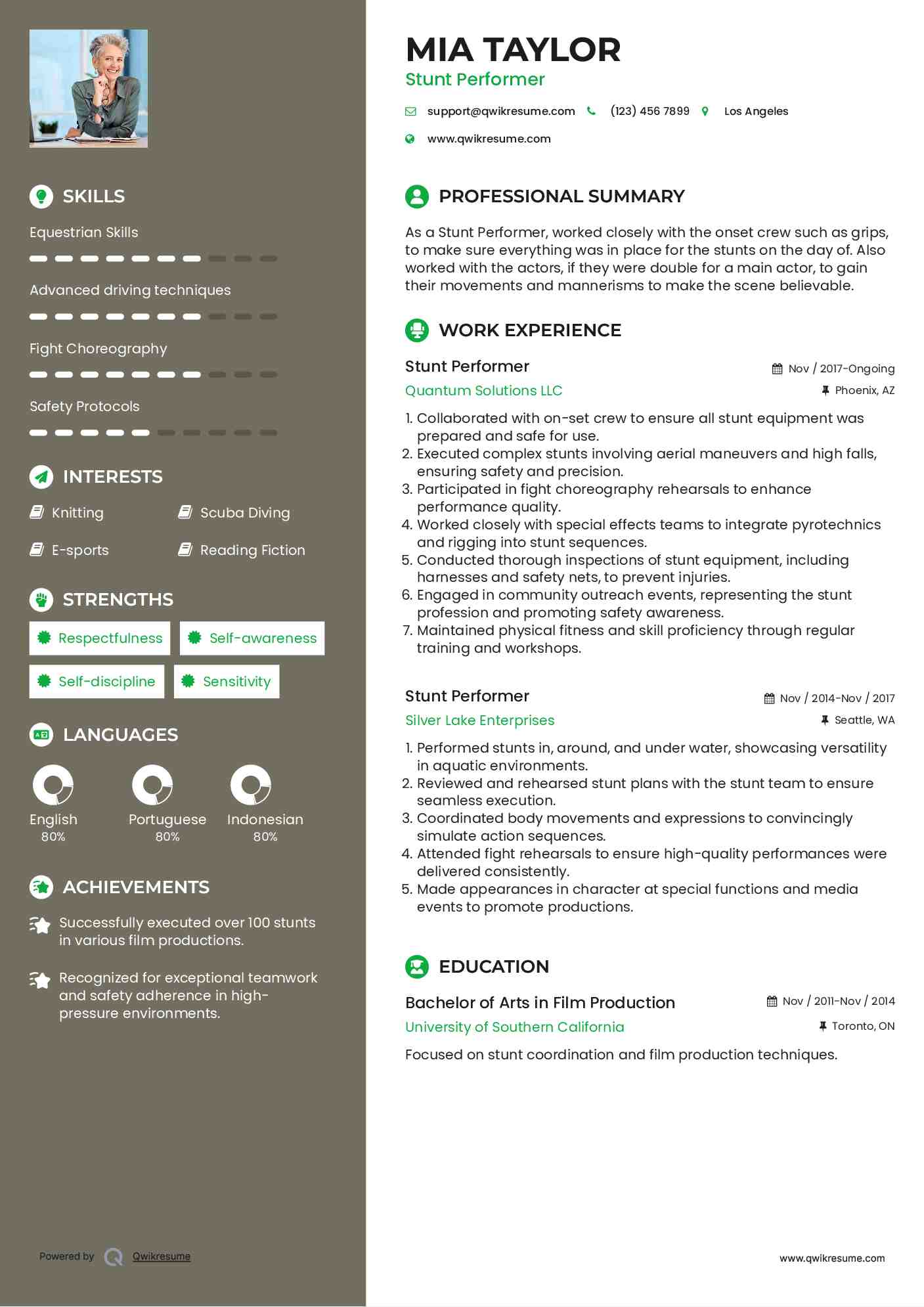 Stunt Performer Resume Template