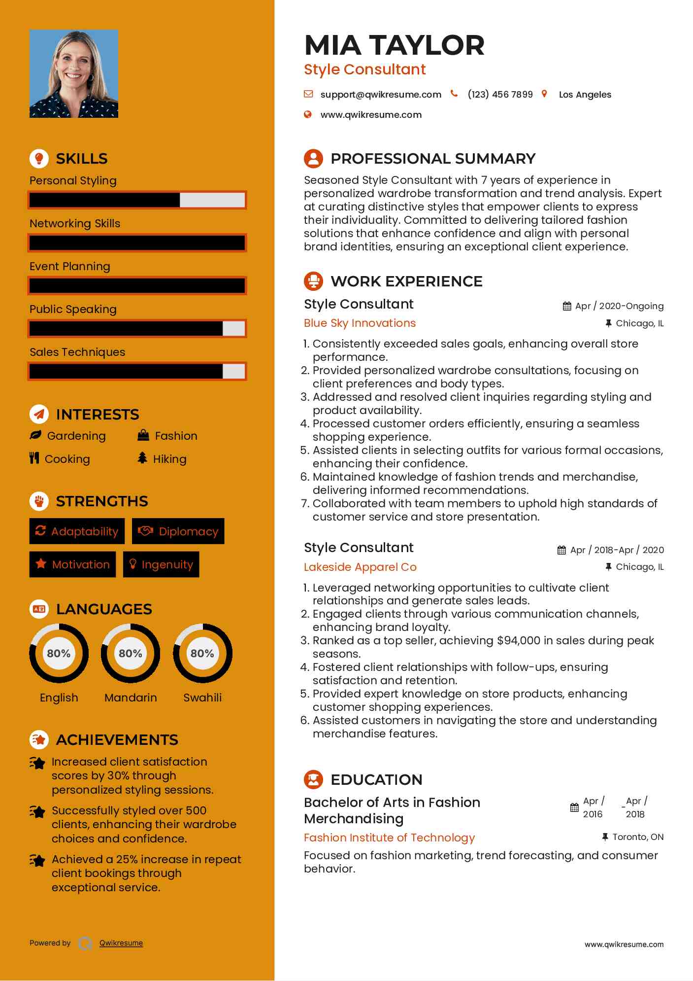 Style Consultant Resume Format