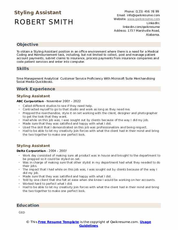 Styling Assistant Resume Samples QwikResume