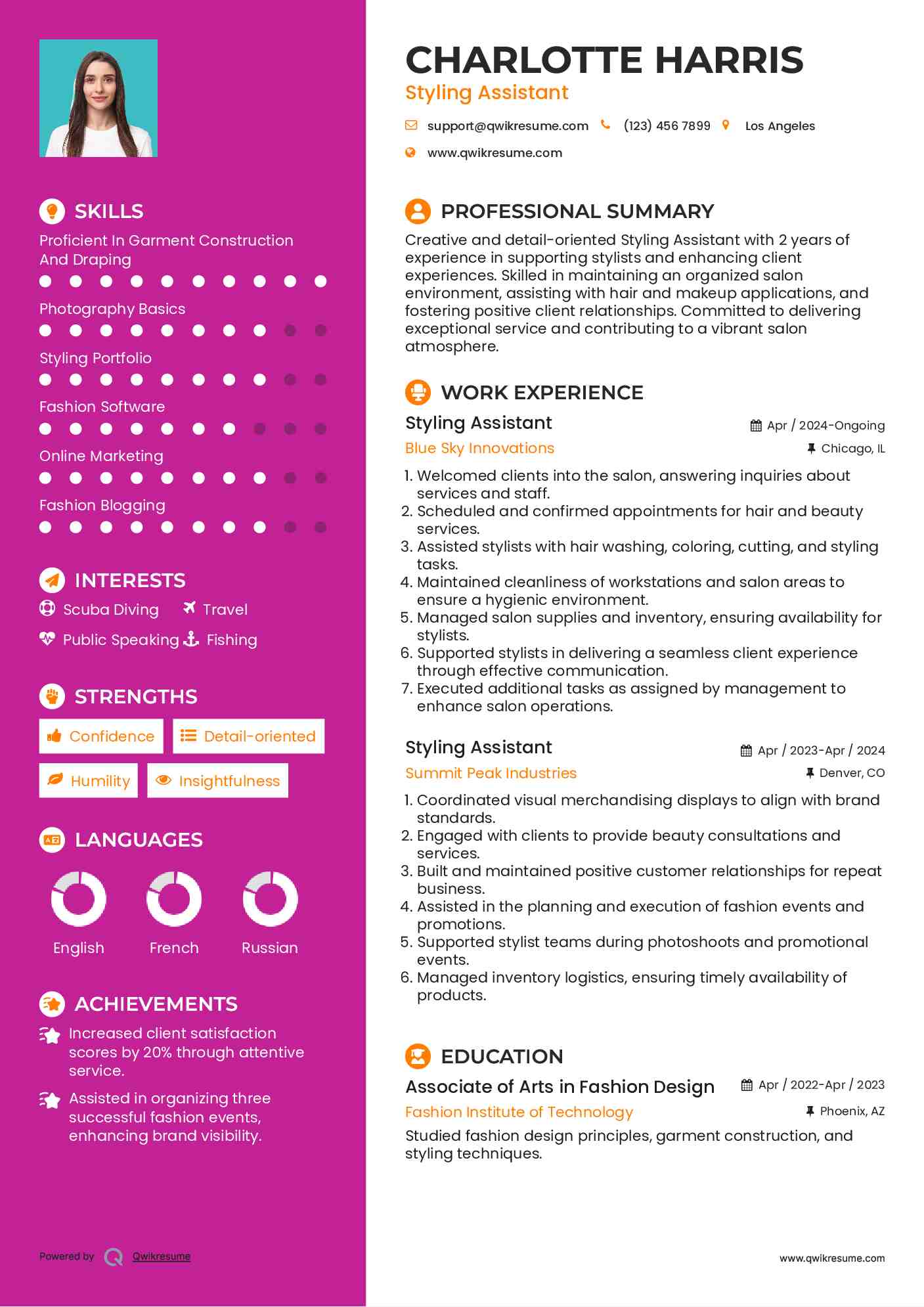 Styling Assistant Resume Samples QwikResume