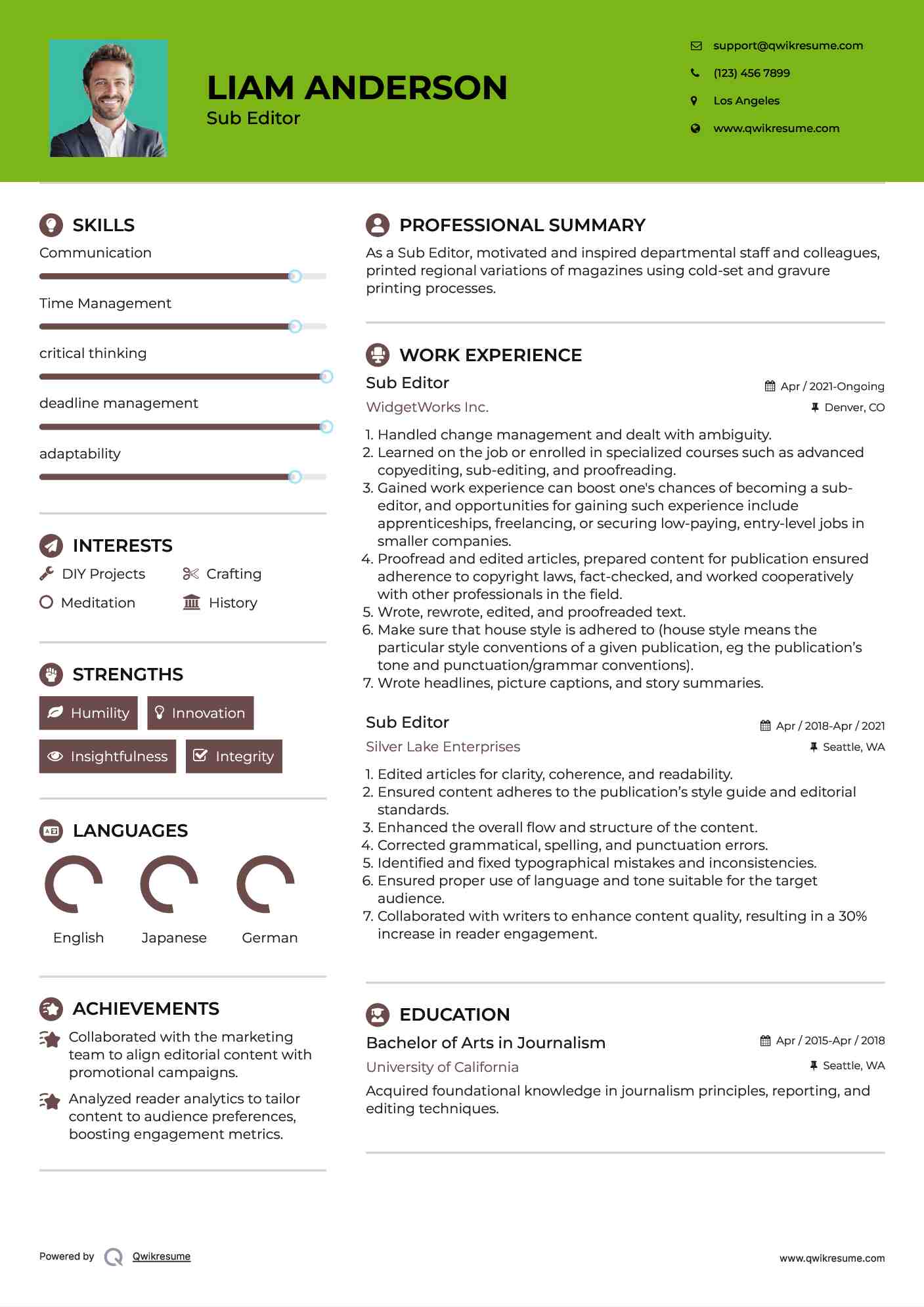 Sub Editor Resume Format