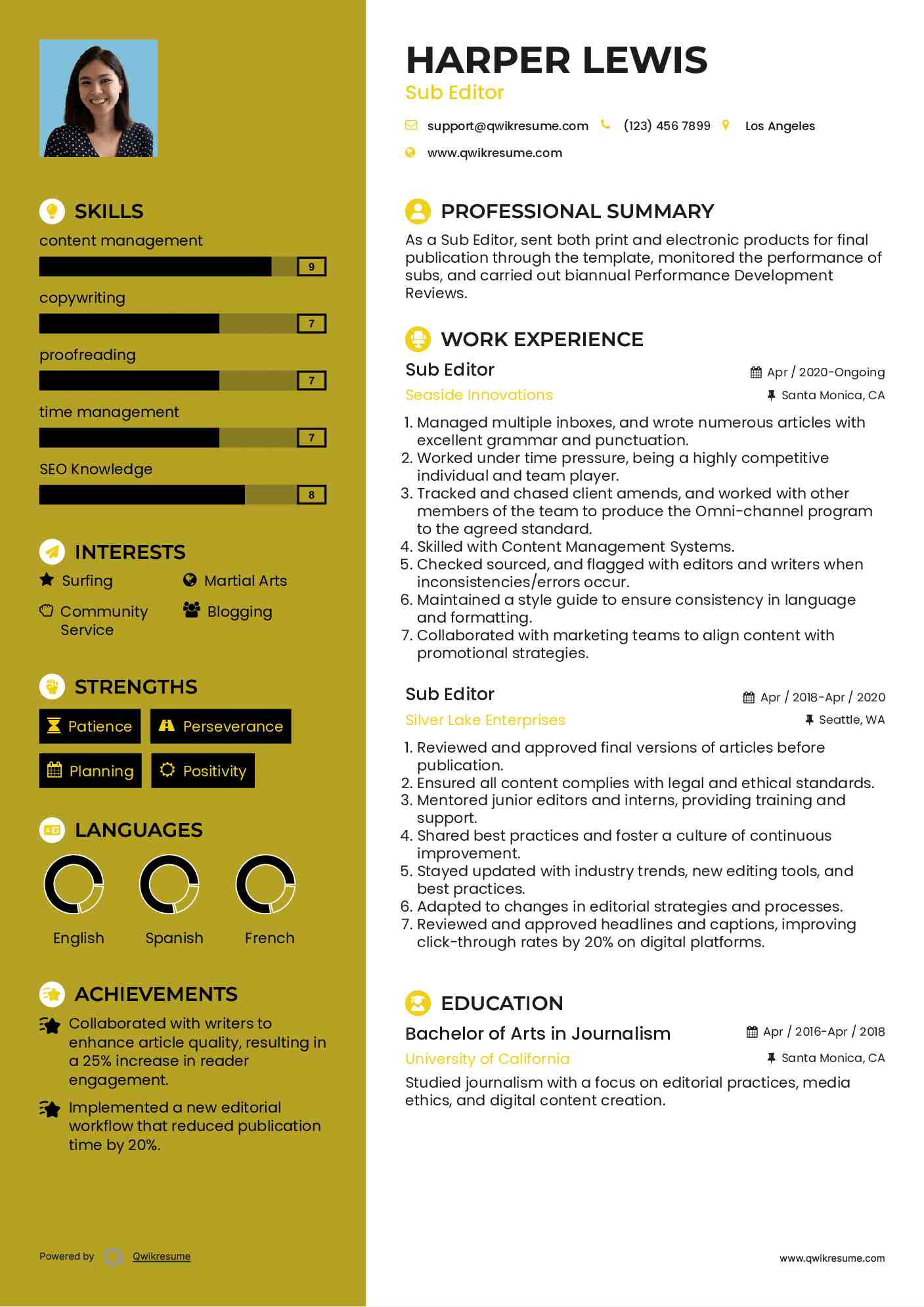 Sub Editor Resume Format