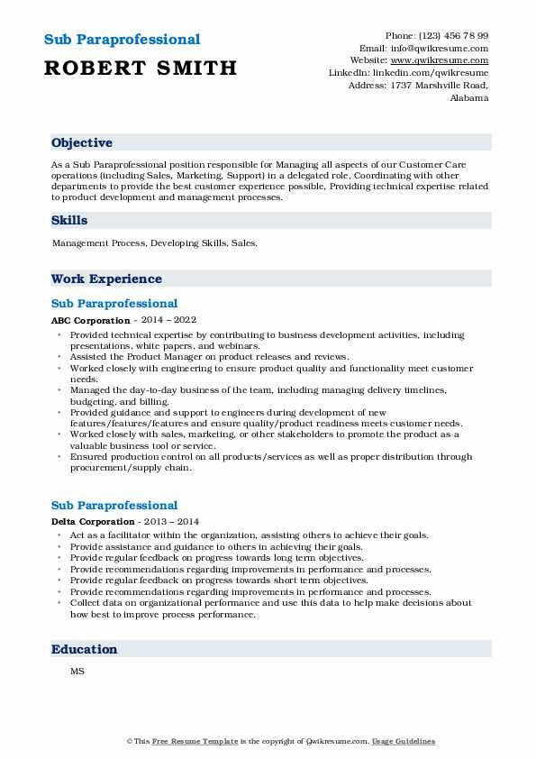 Sub Paraprofessional Resume Samples - Sub Paraprofessional 1654931859 Pdf 