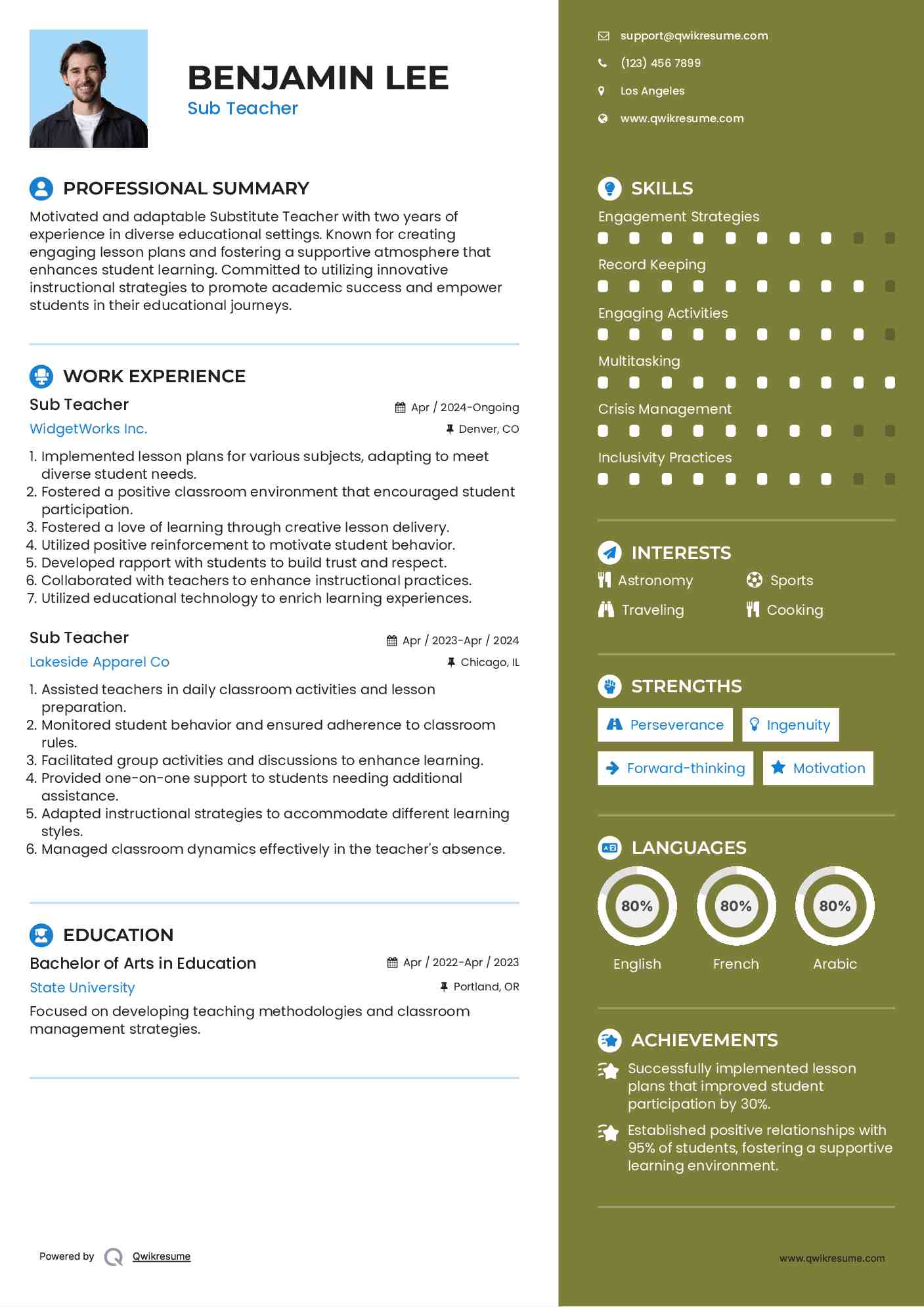 Sub Teacher Resume Format