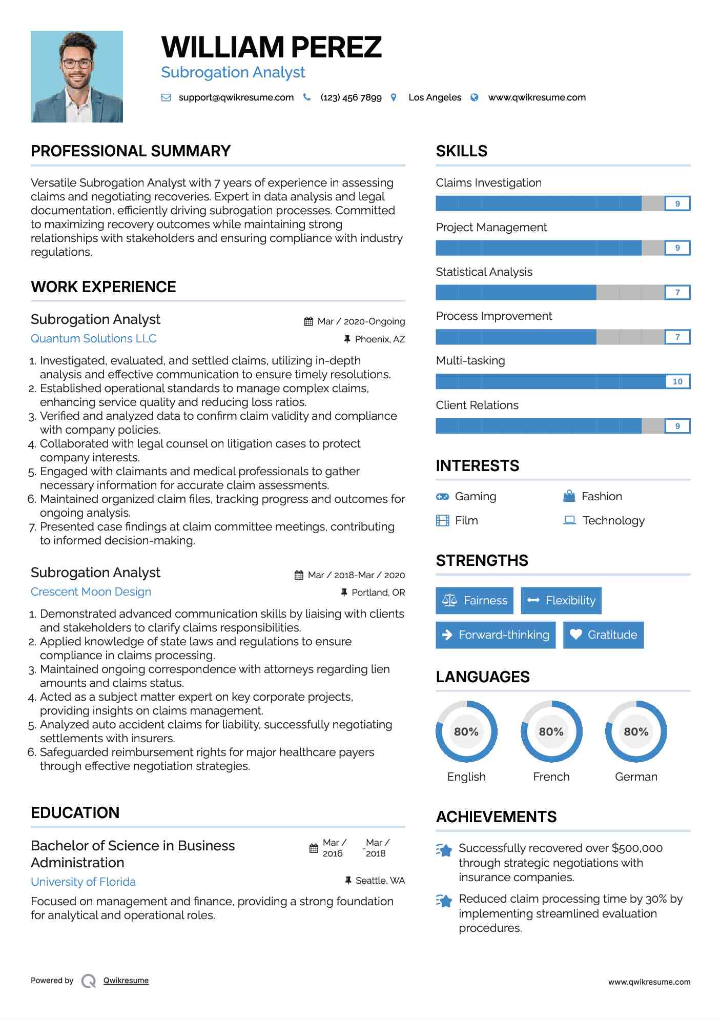 Subrogation Analyst Resume Format