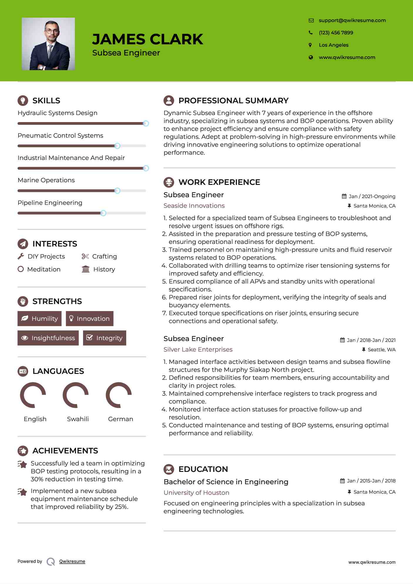Subsea Engineer Resume Format