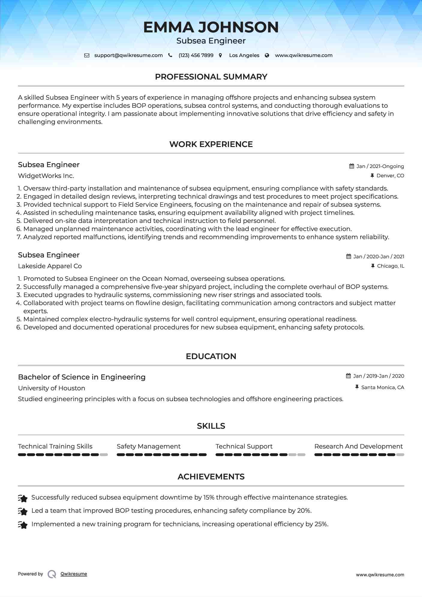 Subsea Engineer Resume Format