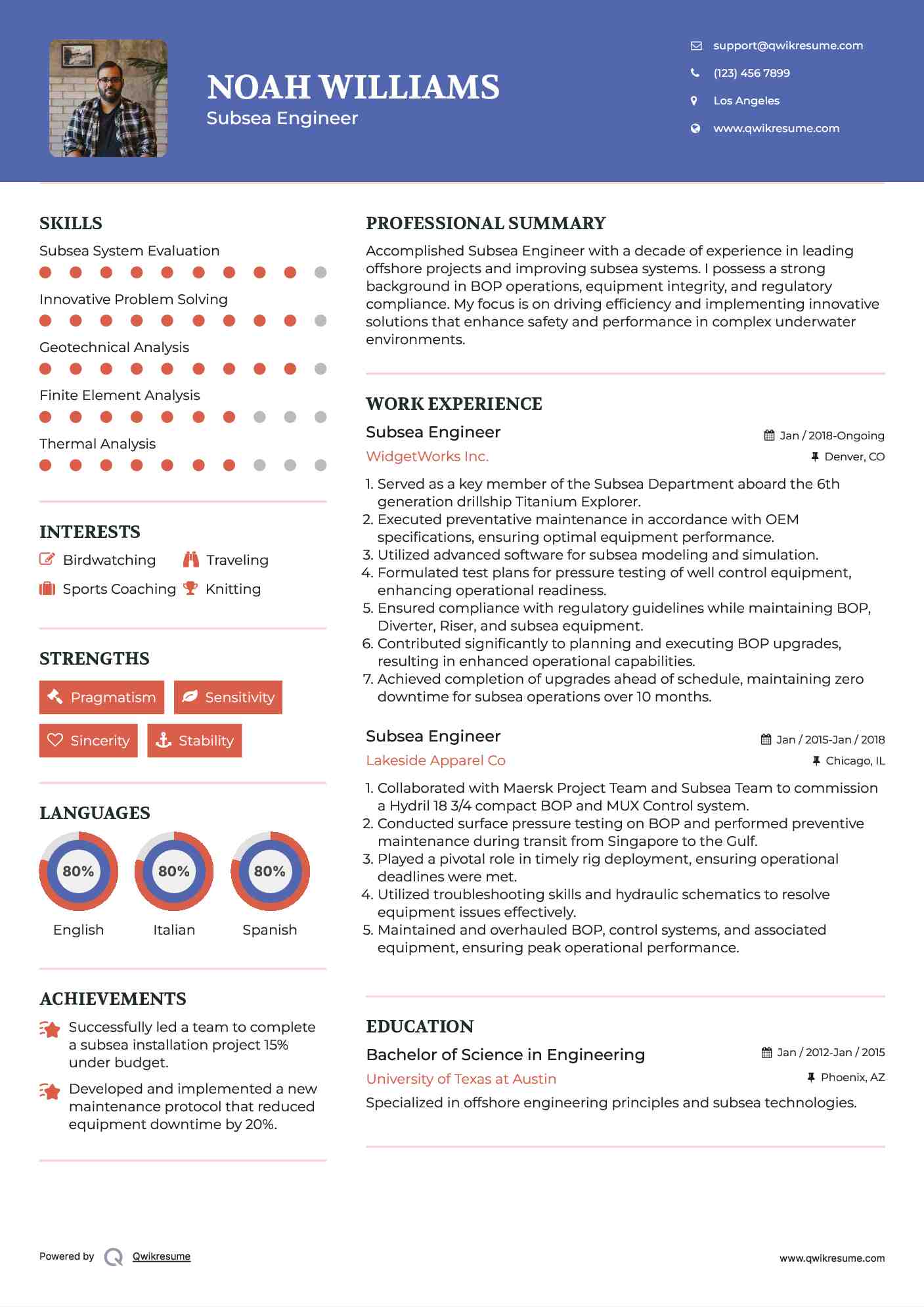 Subsea Engineer Resume Template