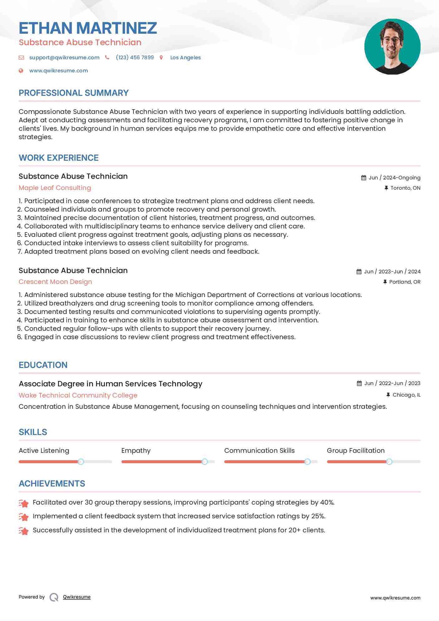 Substance Abuse Technician Resume Format