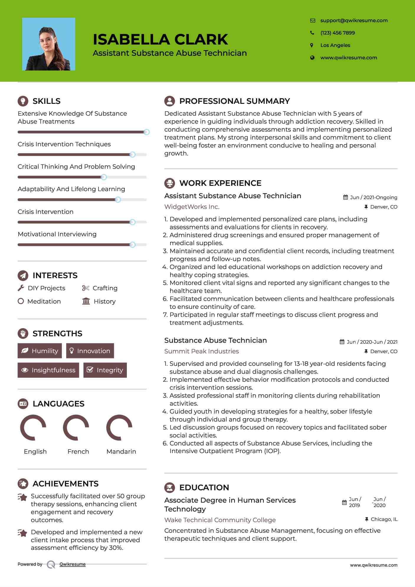 Assistant Substance Abuse Technician Resume Model