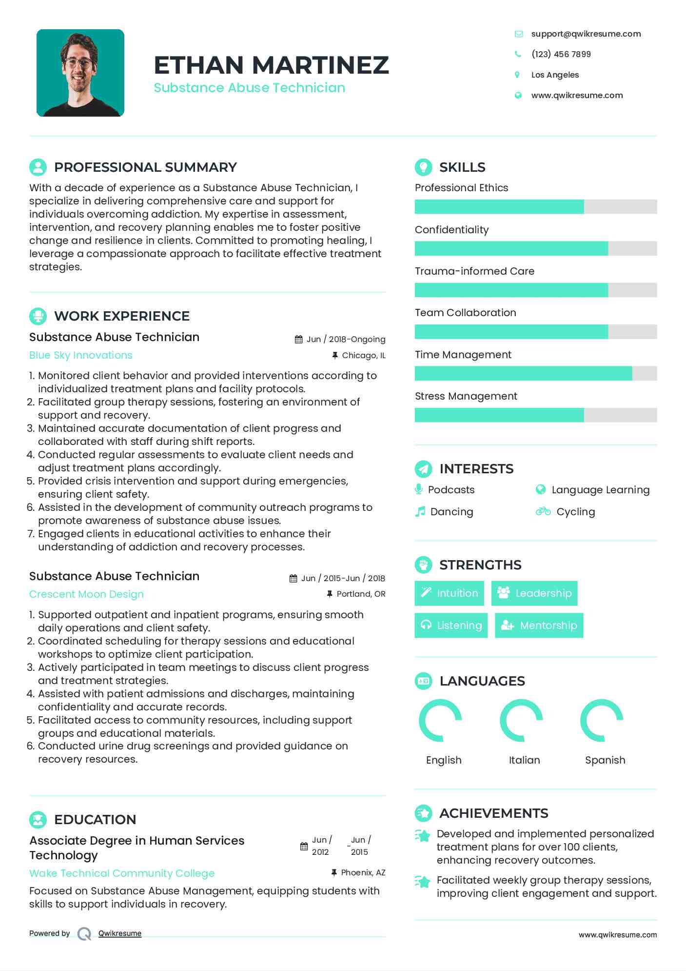 Substance Abuse Technician Resume Model