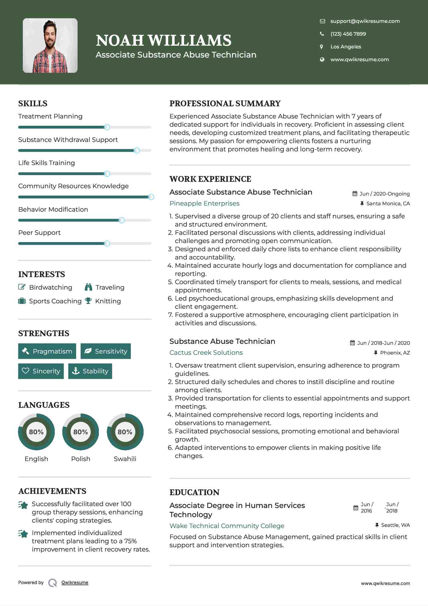 Associate Substance Abuse Technician Resume Example