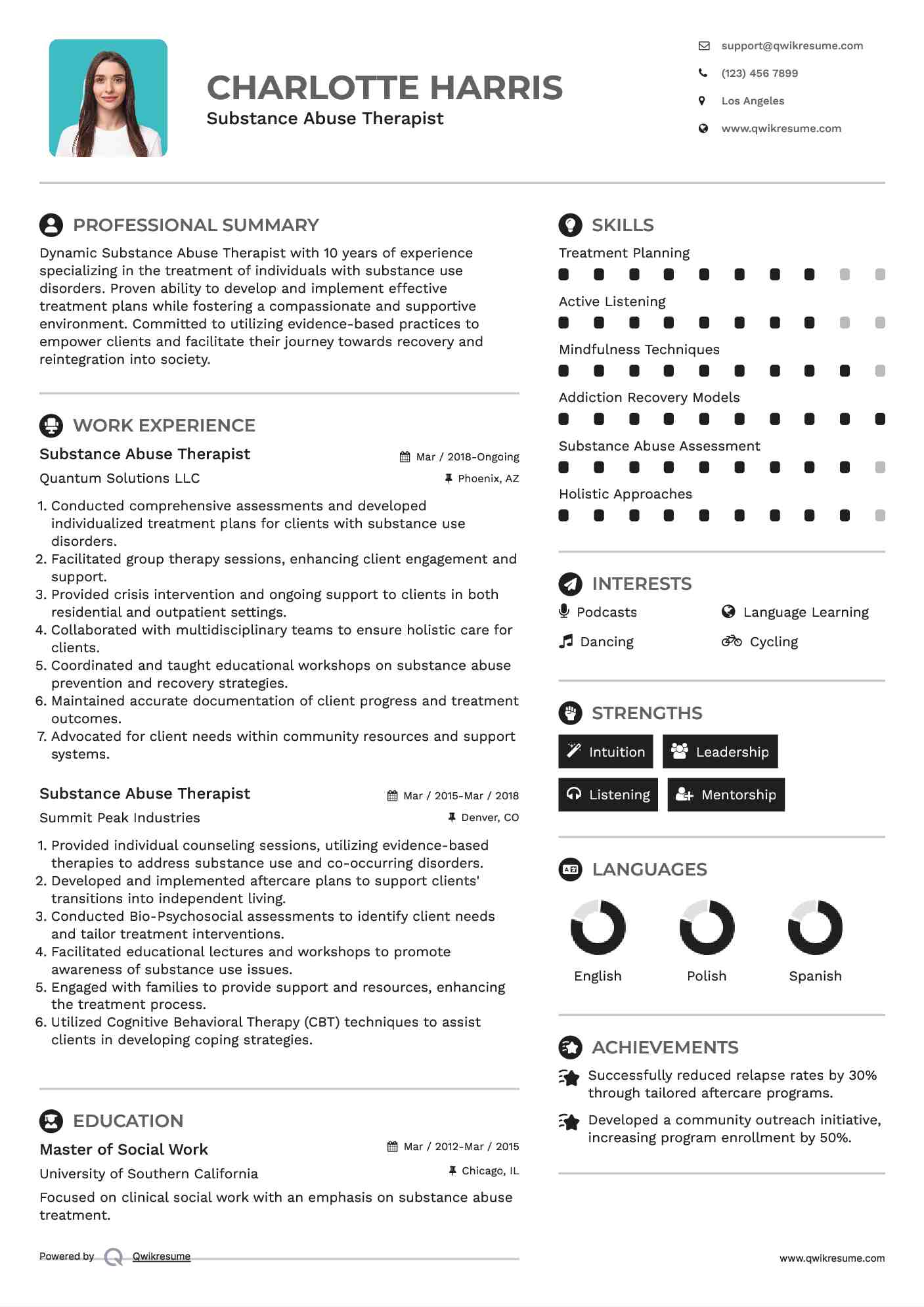 Substance Abuse Therapist Resume Template
