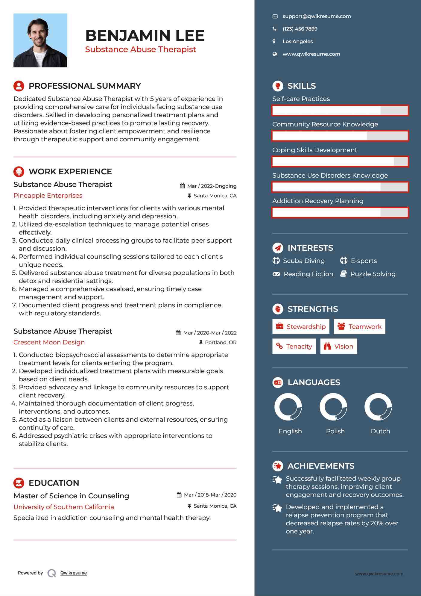 Substance Abuse Therapist Resume Format