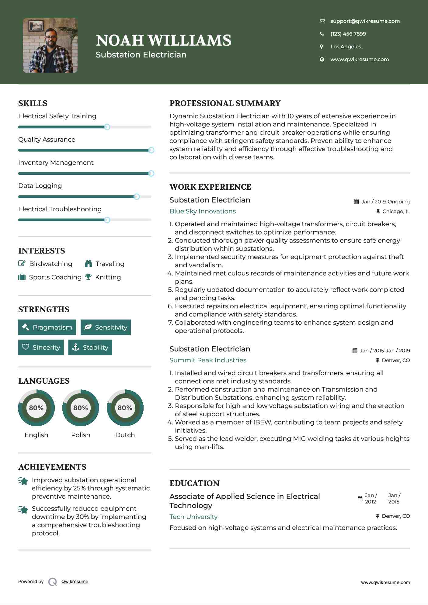 Substation Electrician Resume Example