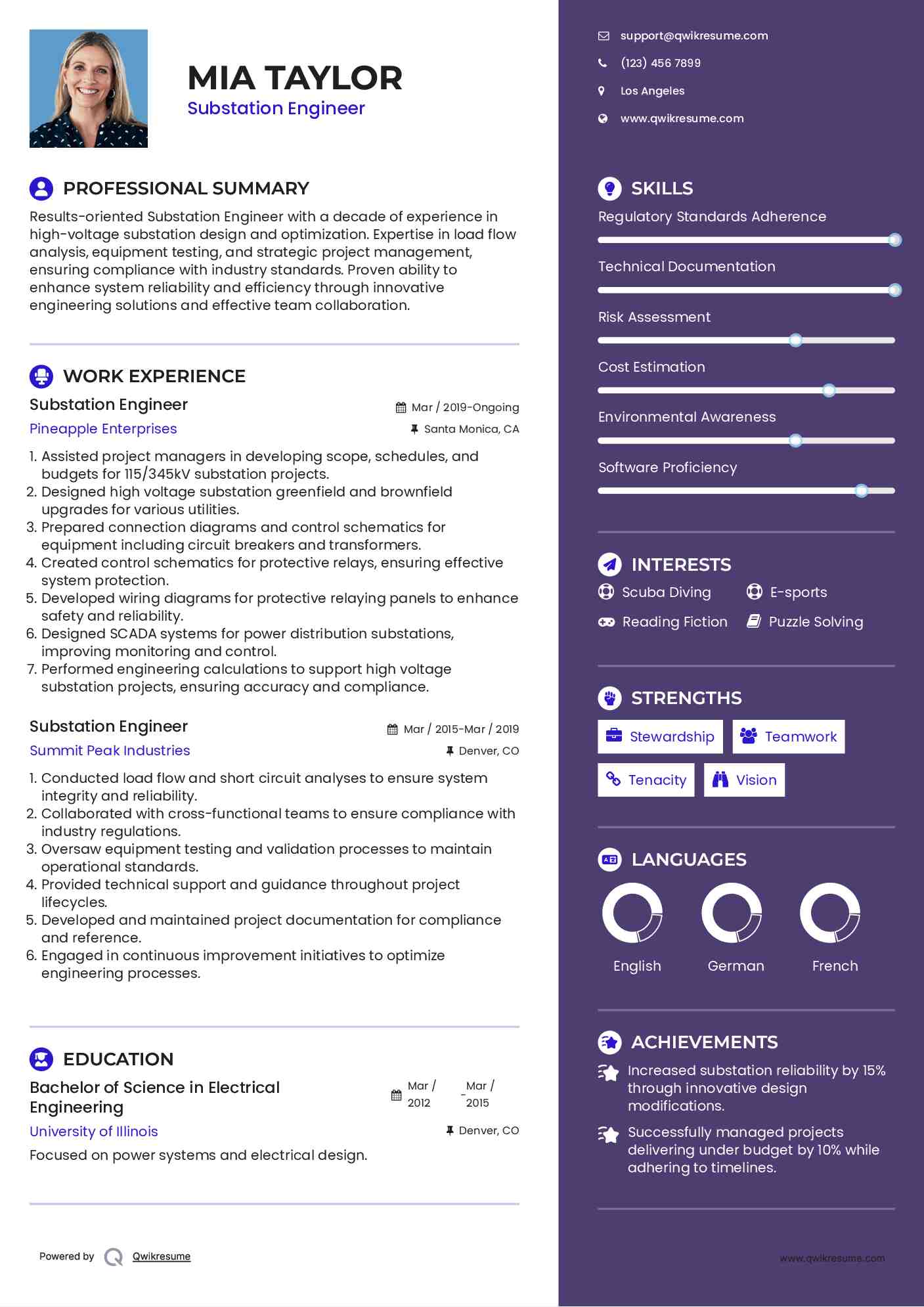 Substation Engineer Resume Model
