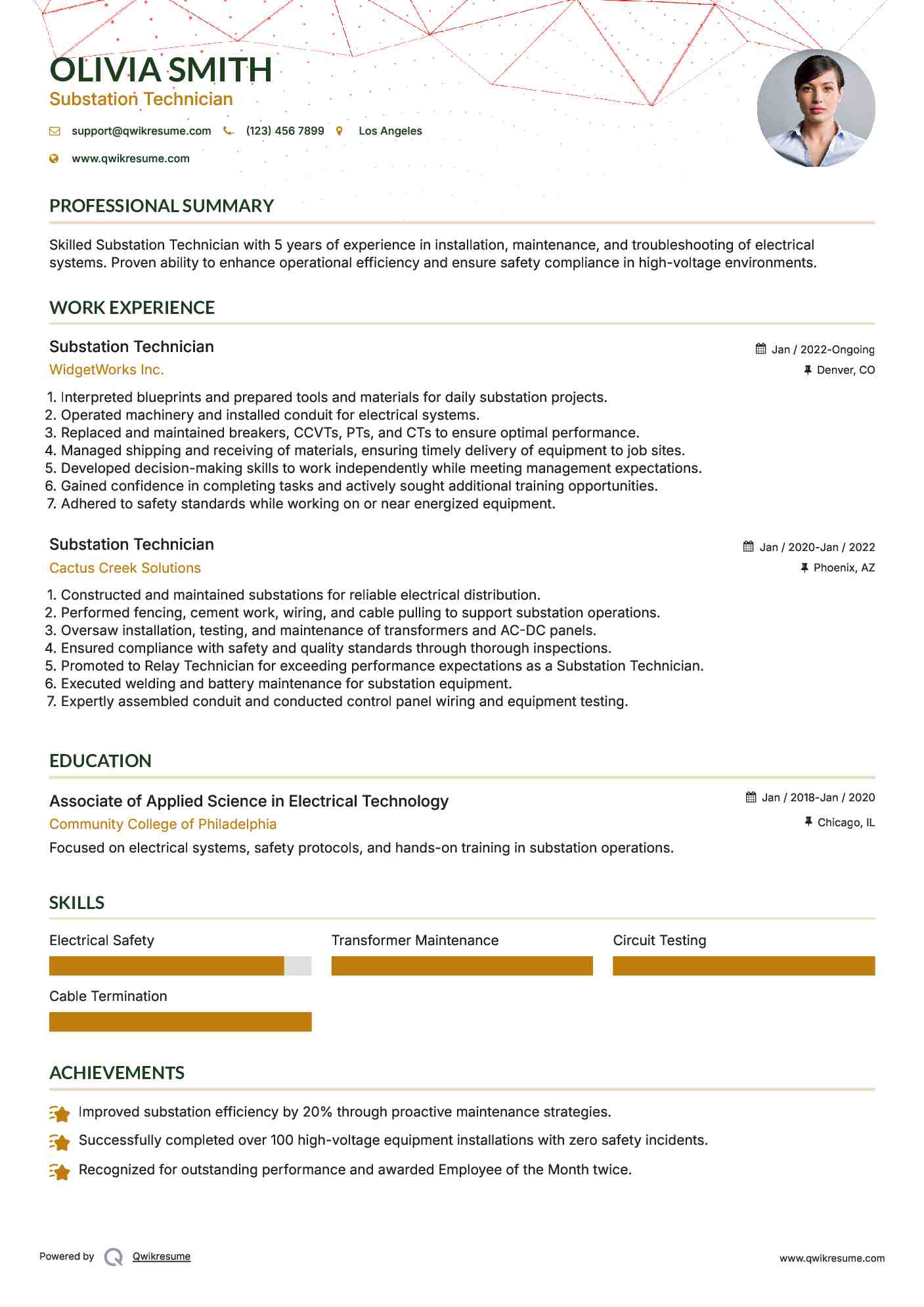 Substation Technician Resume Format