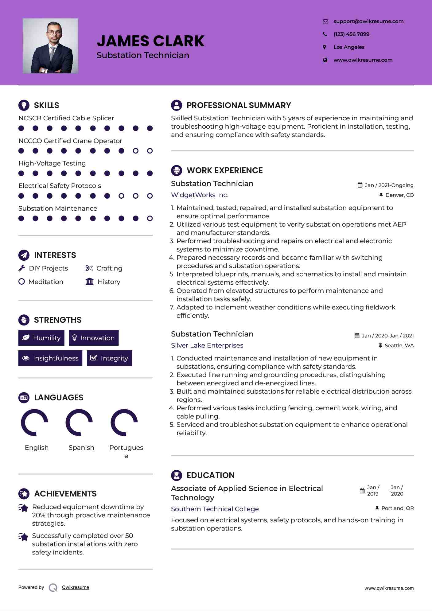Substation Technician Resume Example