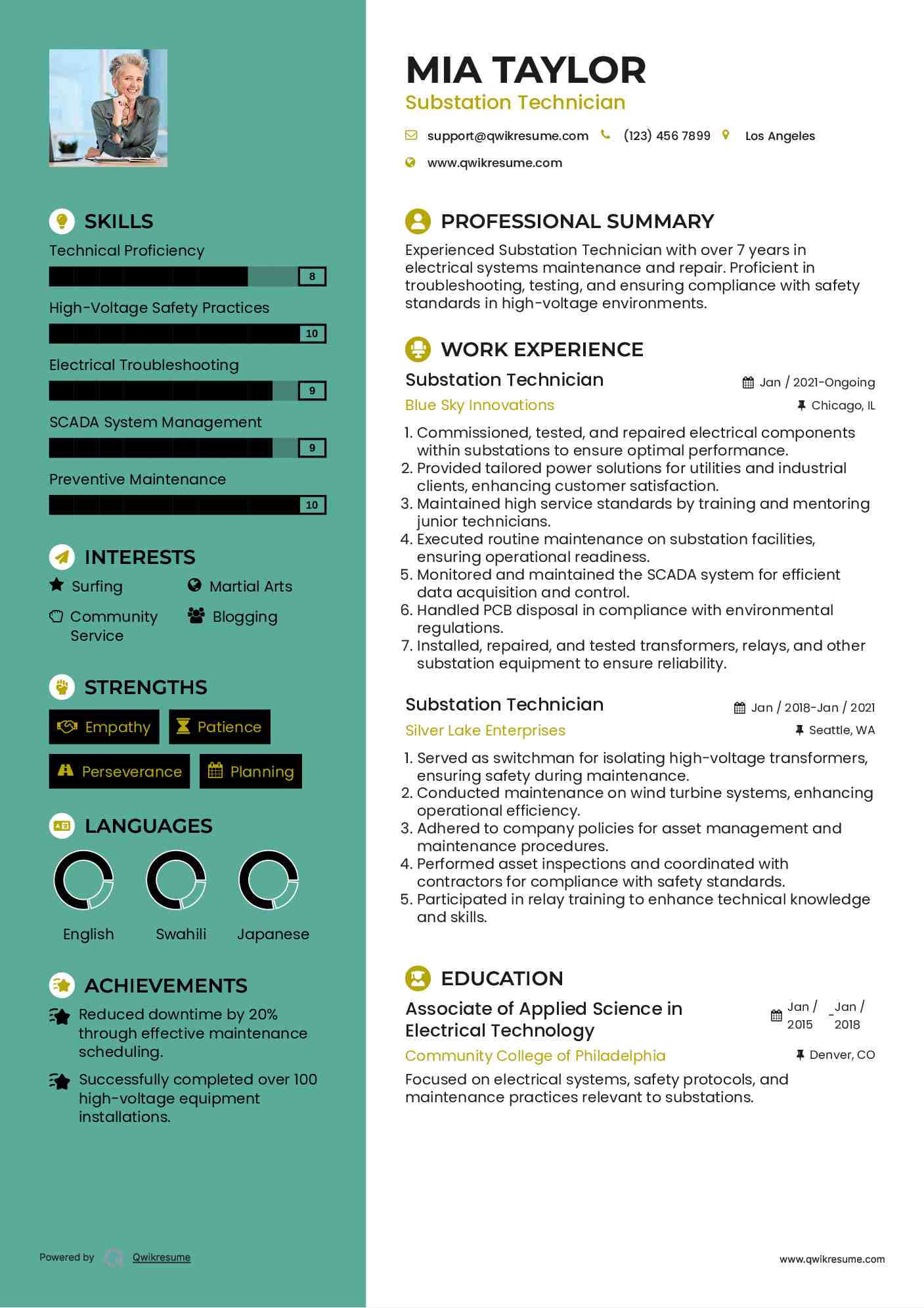 Substation Technician Resume Model