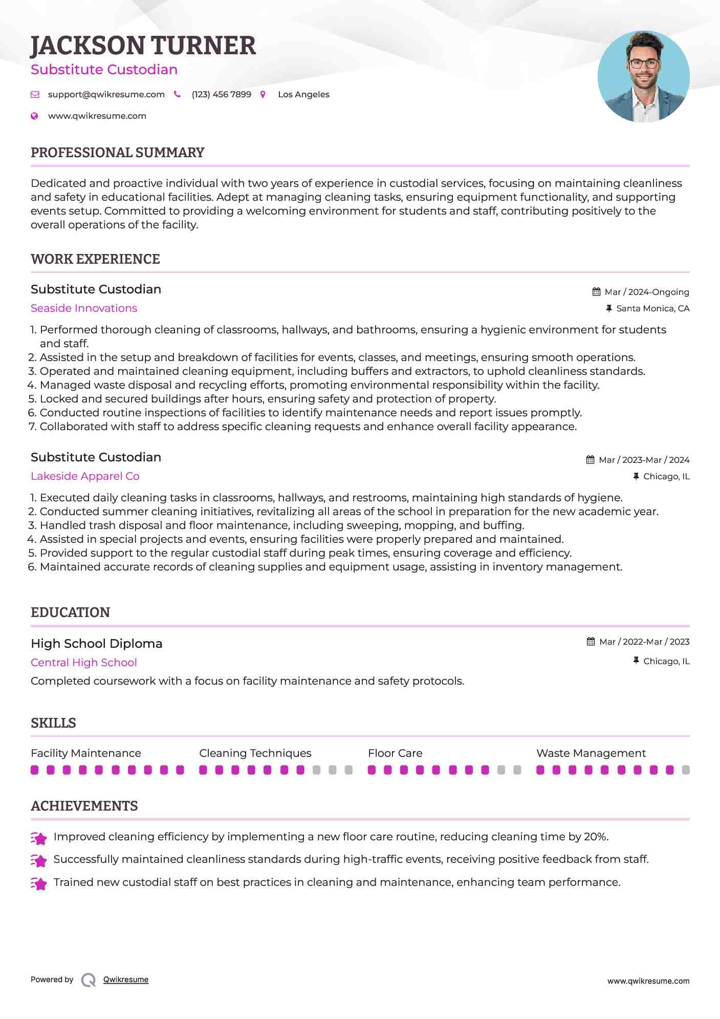 Substitute Custodian Resume Format
