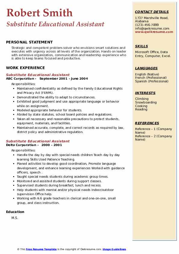 Substitute Educational Assistant - Substitute Educational Assistant 1643967032 Pdf 
