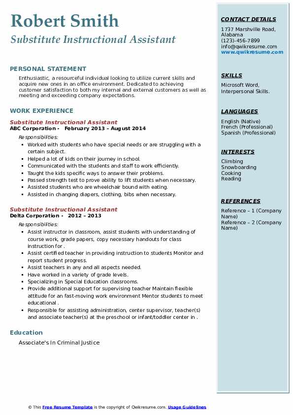Substitute Instructional Assistant - Substitute Instructional Assistant 1648200873 Pdf 