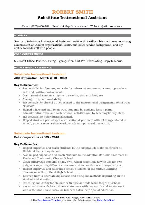Substitute Instructional Assistant - Substitute Instructional Assistant 1648201587 Pdf 