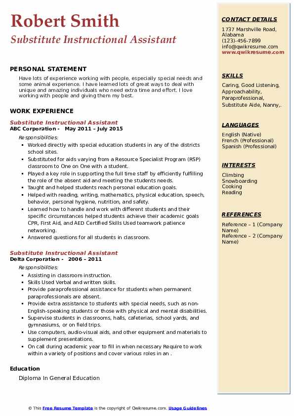 Substitute Instructional Assistant - Substitute Instructional Assistant 1648201662 Pdf 