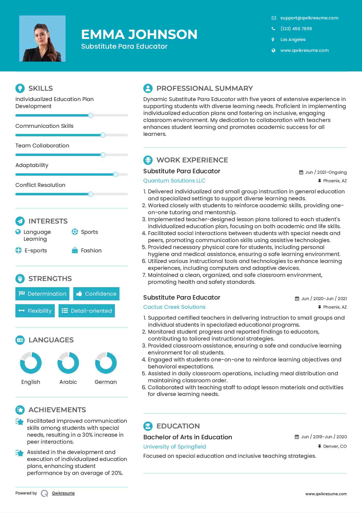 Substitute Para Educator Resume Model