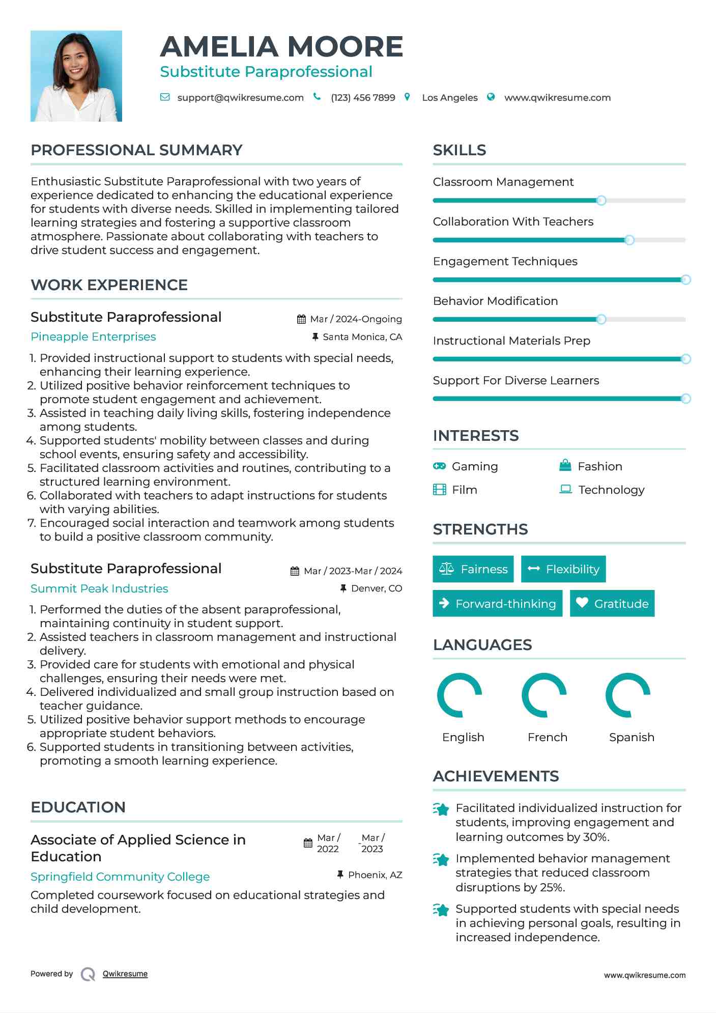 Substitute Paraprofessional Resume Template