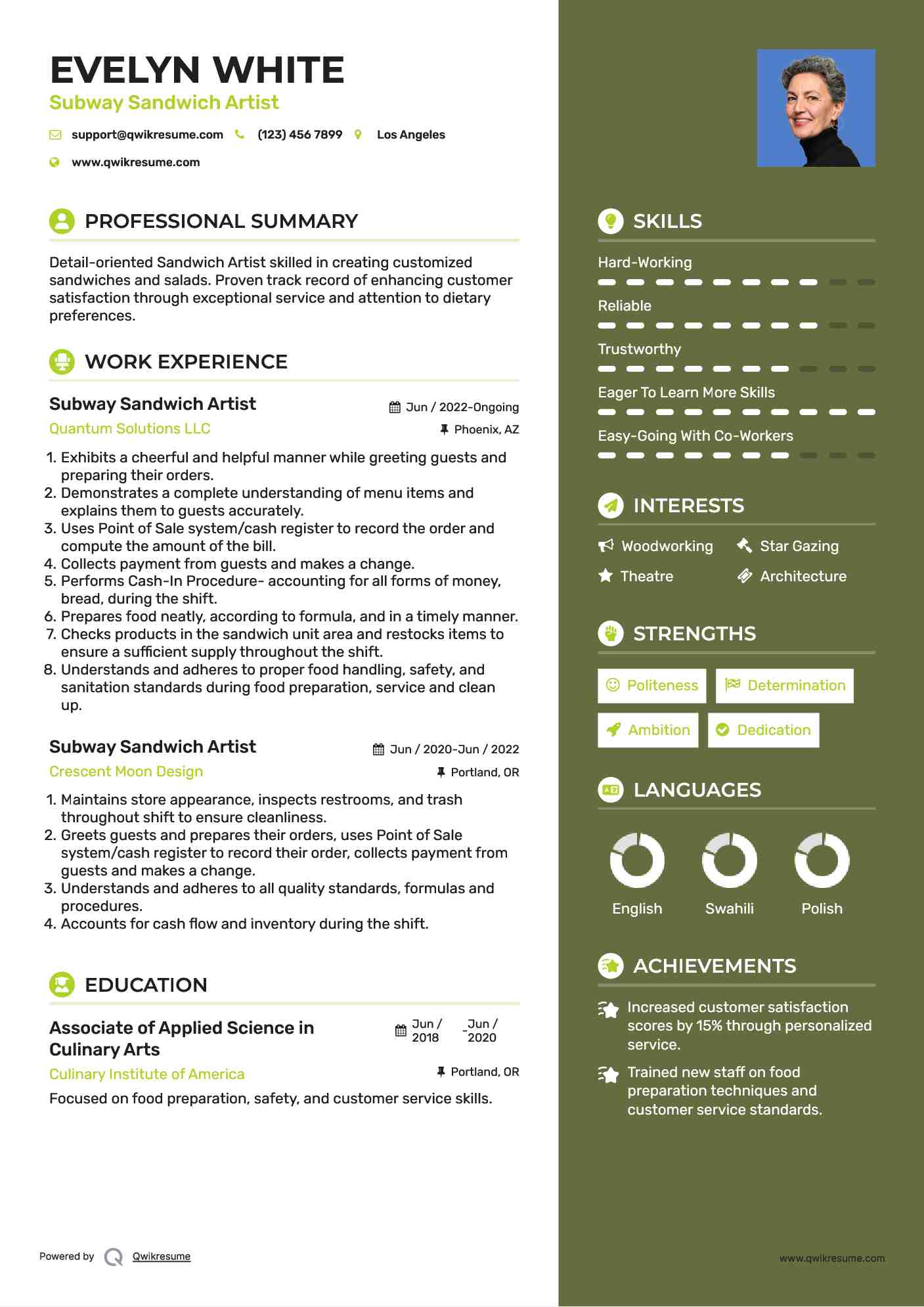 Subway Sandwich Artist Resume Samples QwikResume