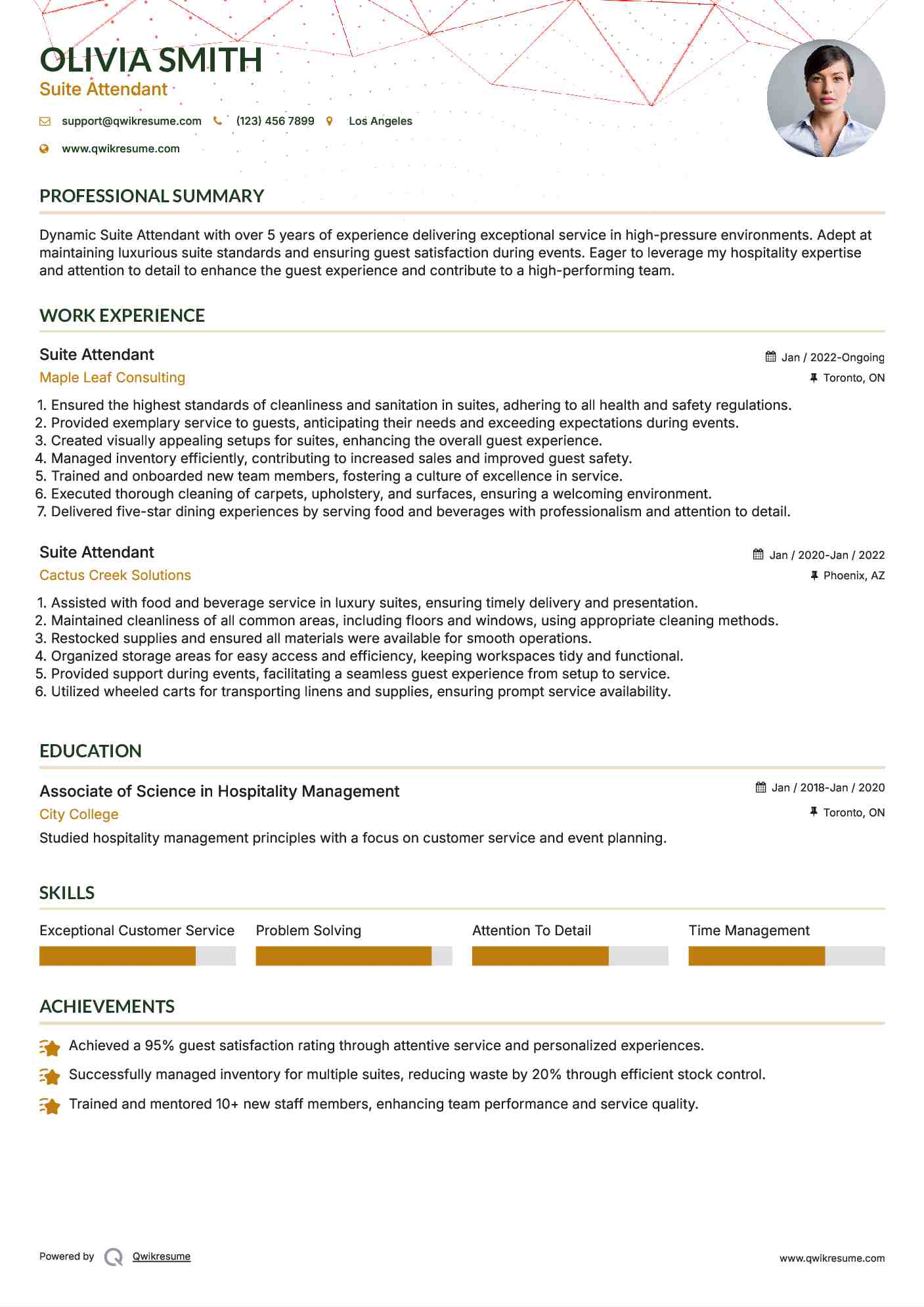 Suite Attendant Resume Samples QwikResume
