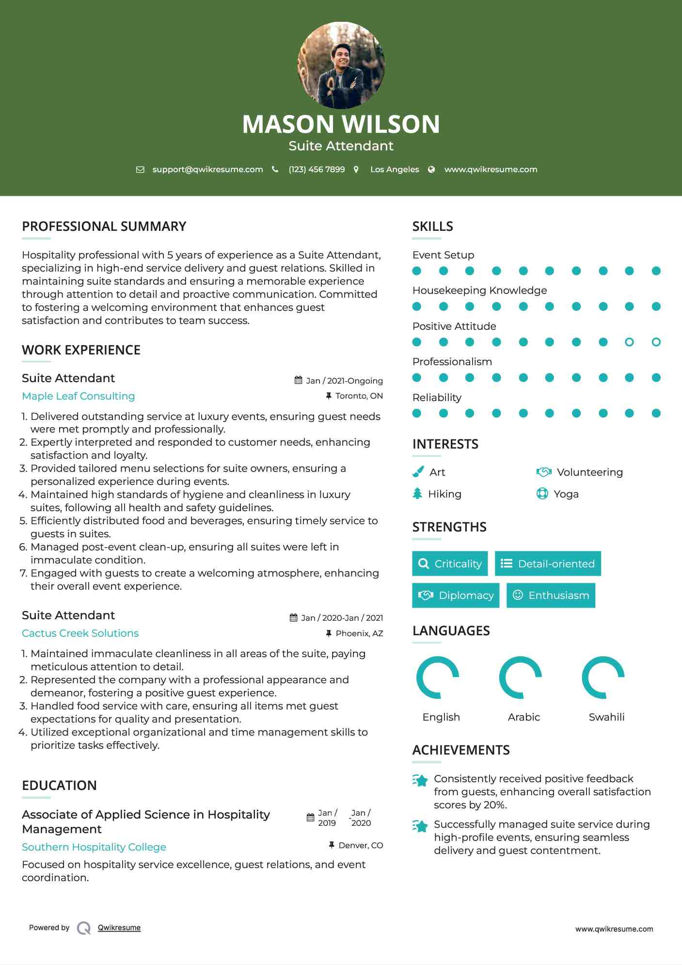 Suite Attendant Resume Samples QwikResume