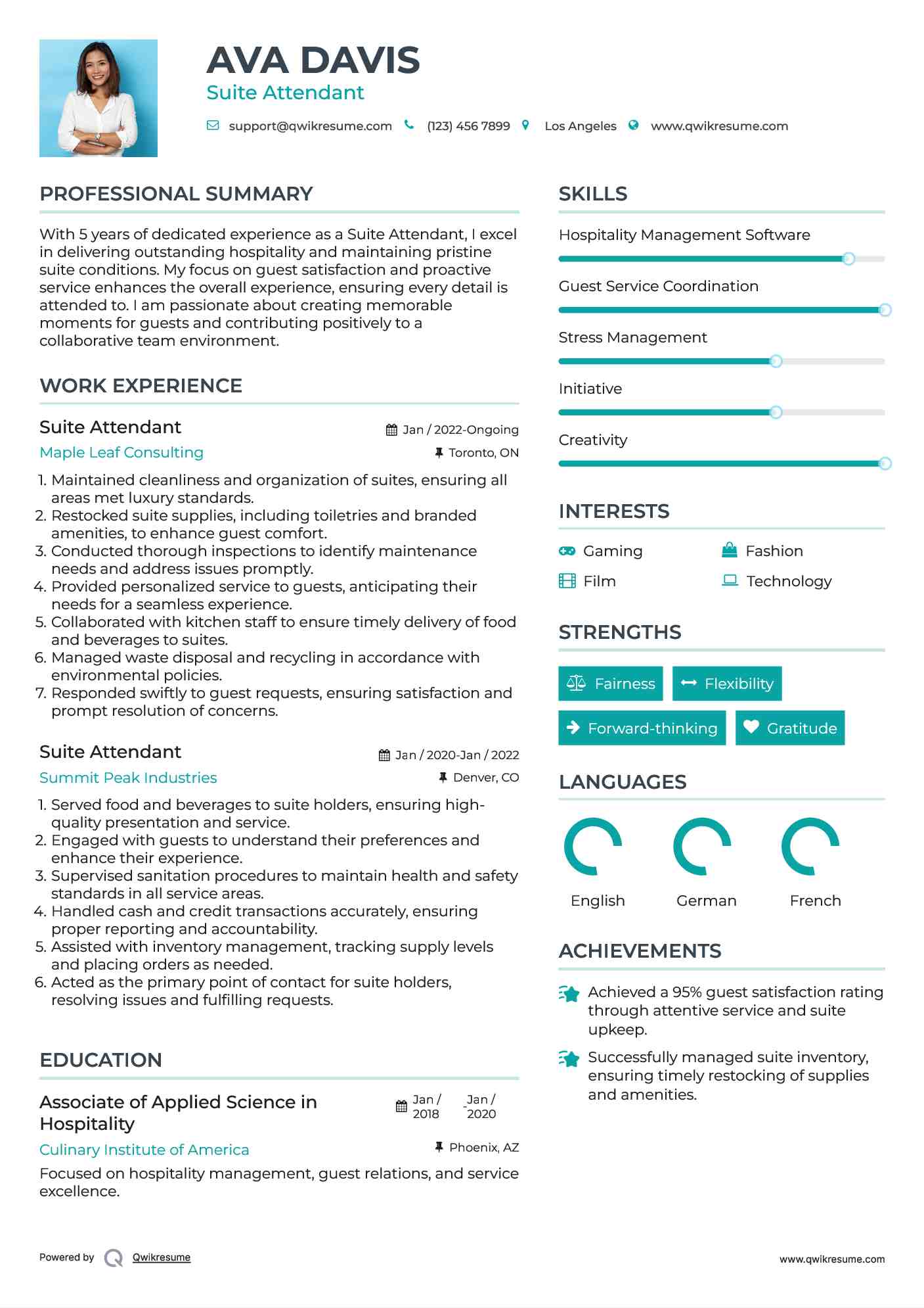 Suite Attendant Resume Samples QwikResume