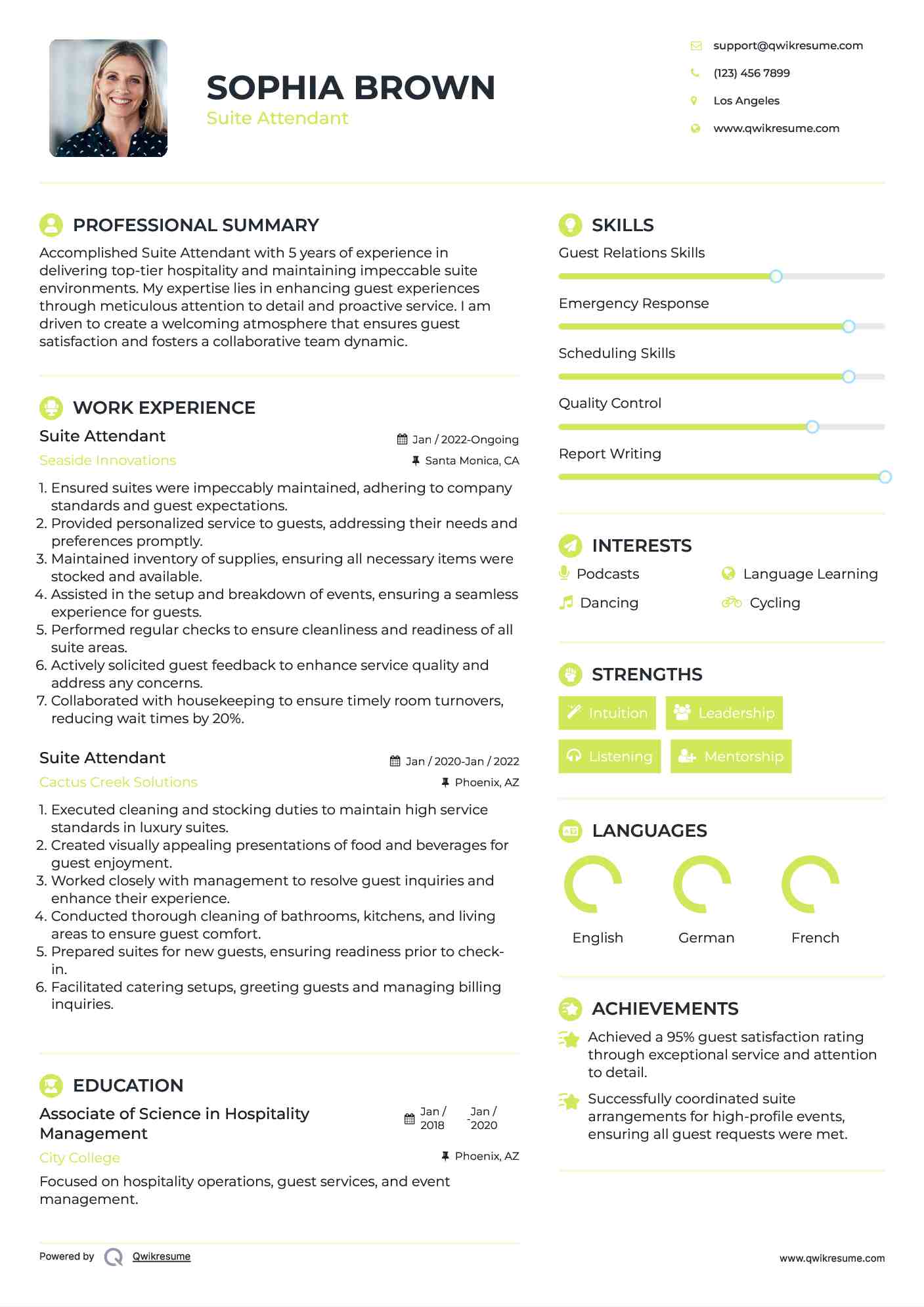 Suite Attendant Resume Samples QwikResume