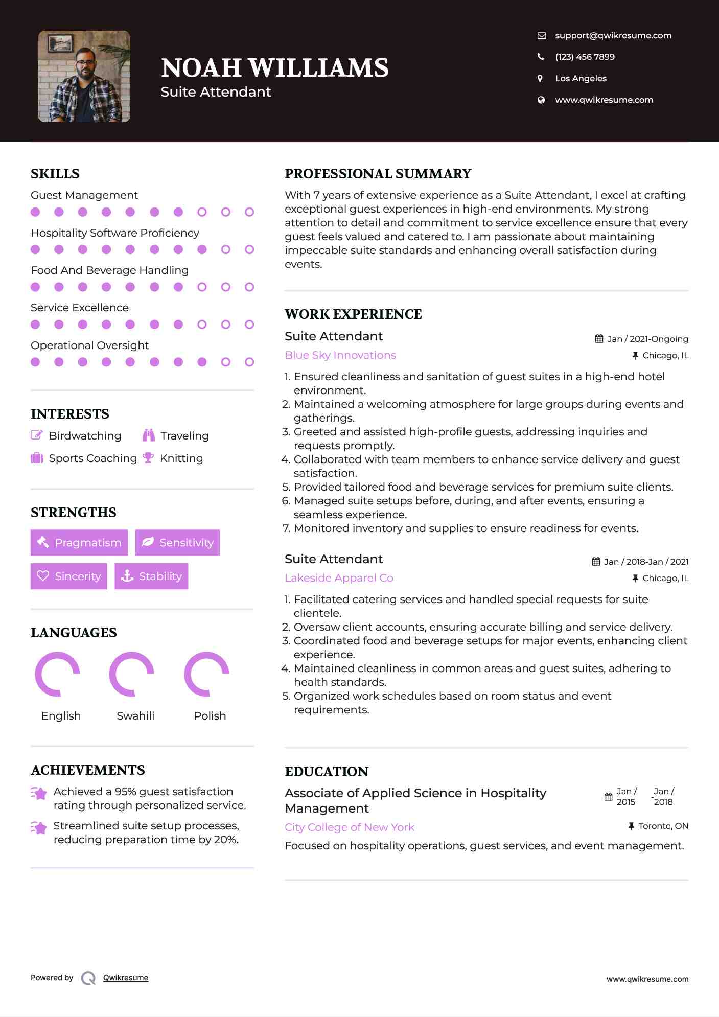 Suite Attendant Resume Samples QwikResume